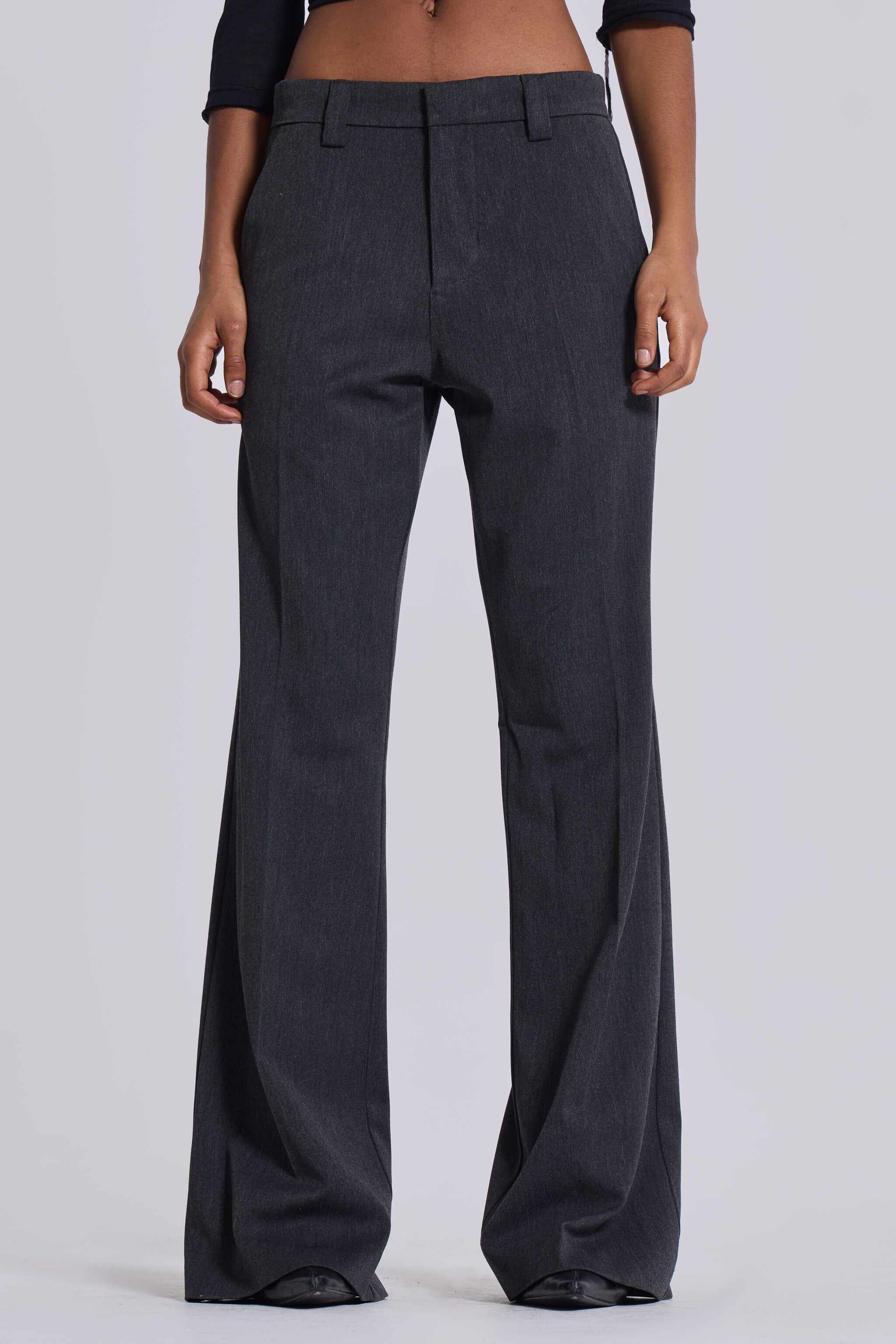 Grey Stacked Bootcut Suit Pants