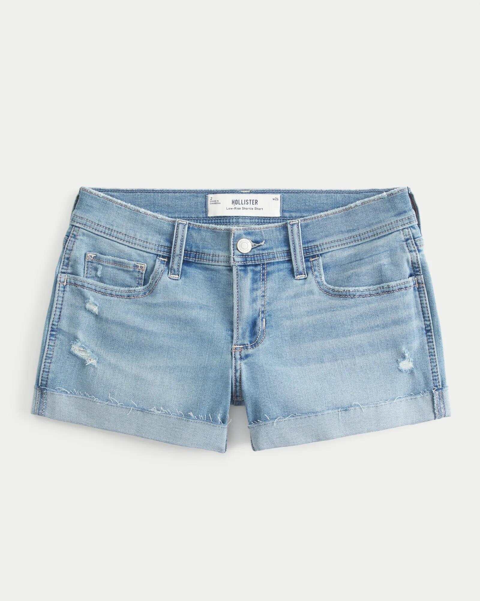 Low-Rise Medium Wash Denim Shortie Shorts