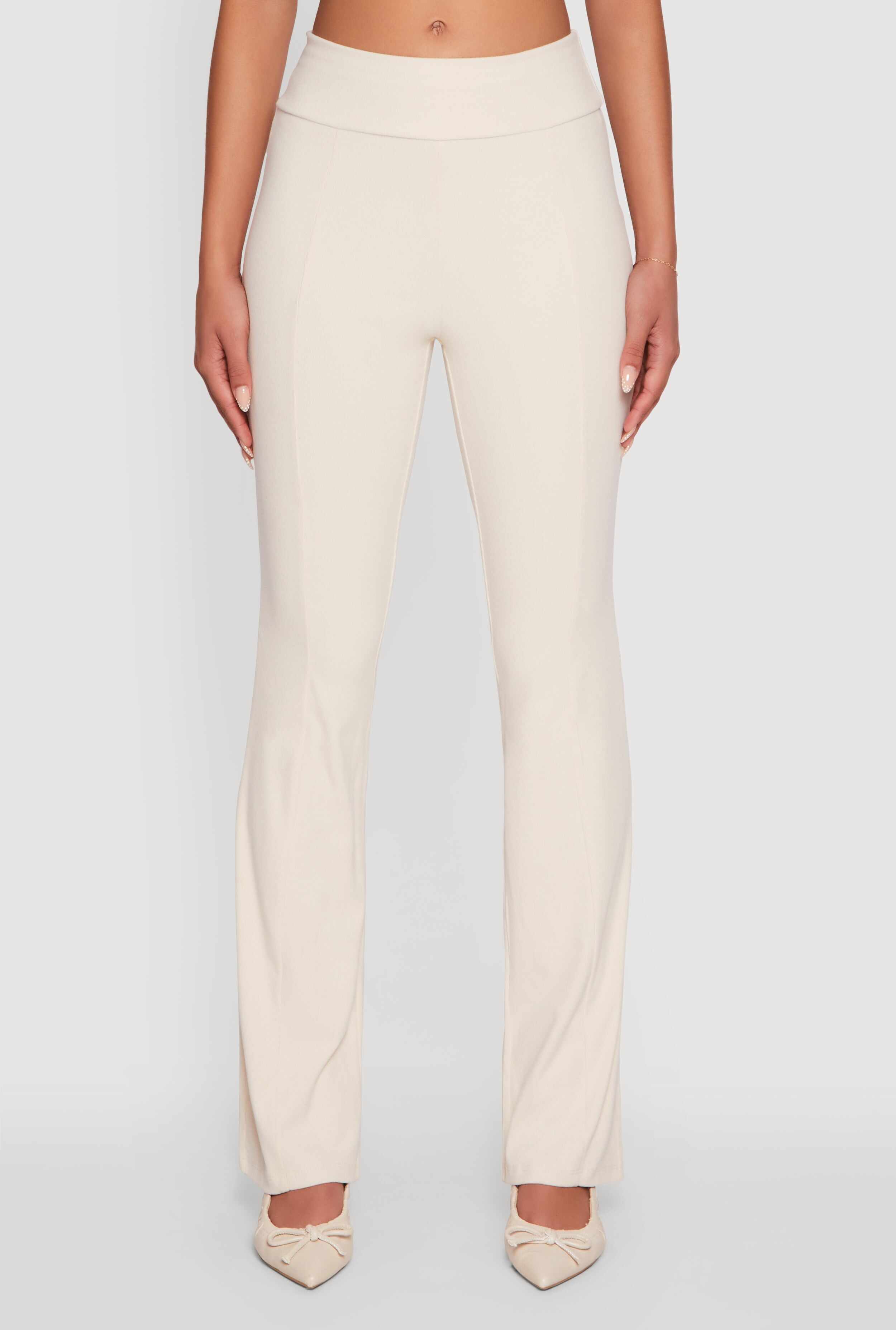 Brushed Knit Pintuck Pull On Slim Pants