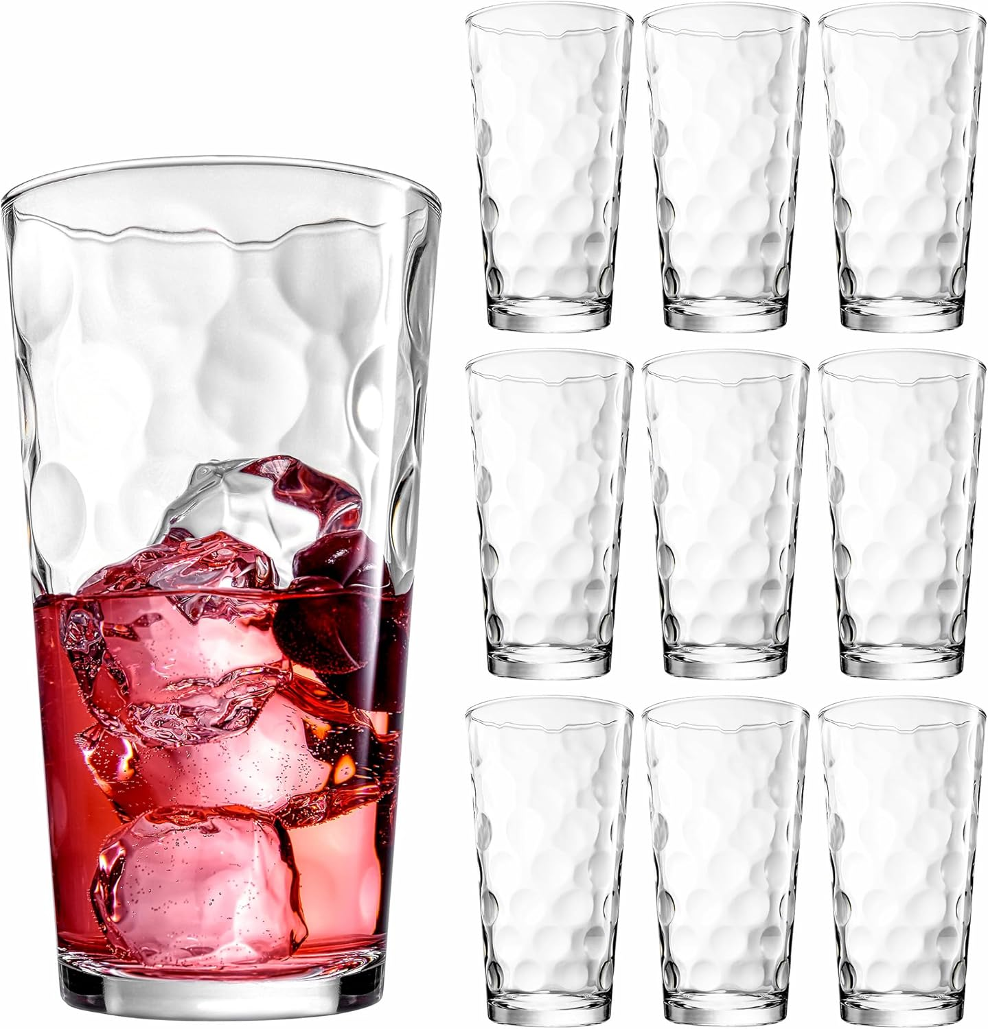 Home Essentials Golf Drinking Cup Set - 10 Glass Cups, 17 ounces (approximately 481.9 grams) of glassware, suitable for water, juice, cocktails, iced tea