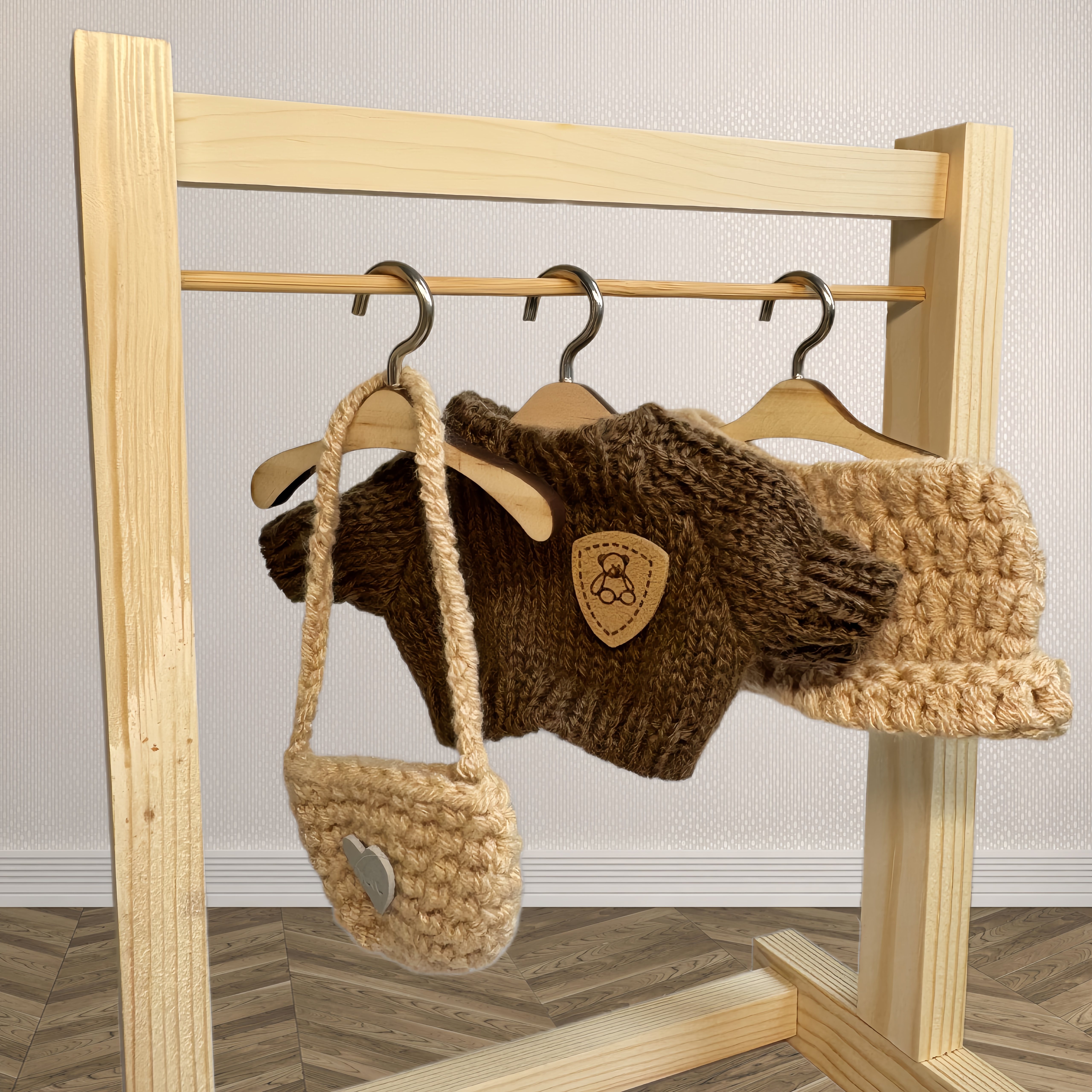 3-Piece Handcrafted Crochet Doll Clothes - Premium Dolls Outfit with Accessories, Hand Crocheted Hat, Sweaters, Bag