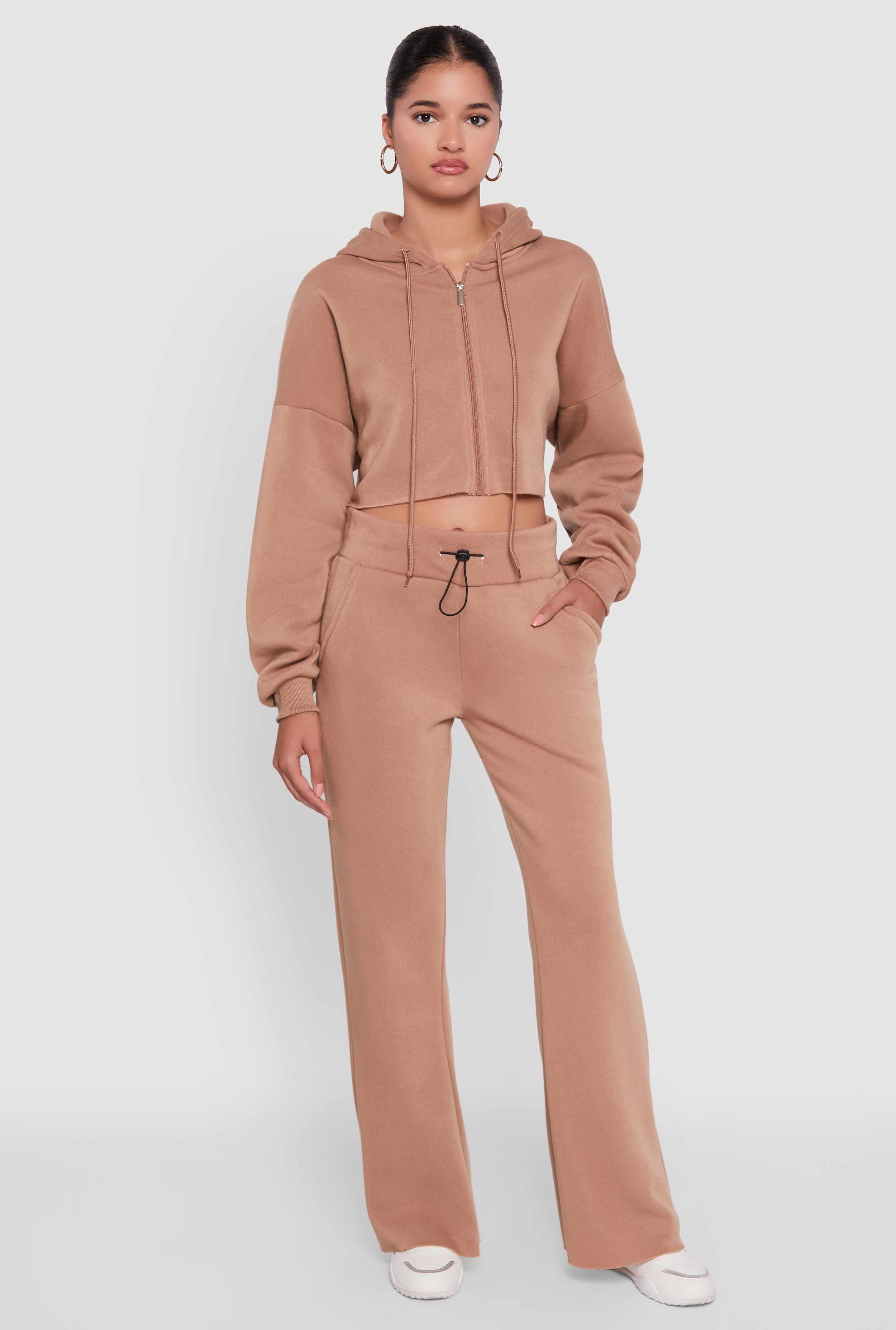 Toggle Drawstring Waist Flare Sweatpants