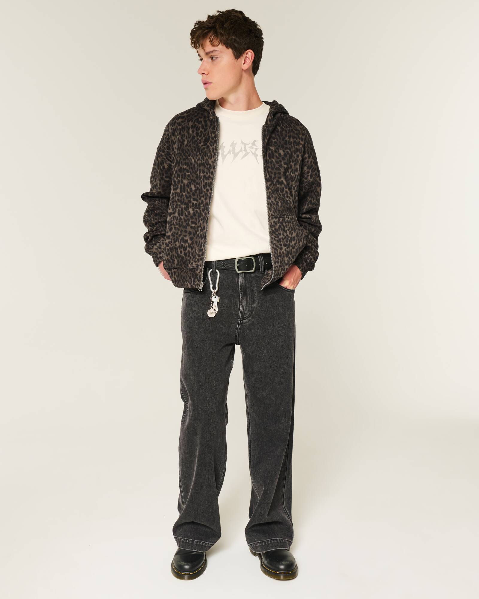 Boxy Zip-Up Leopard Print Hoodie