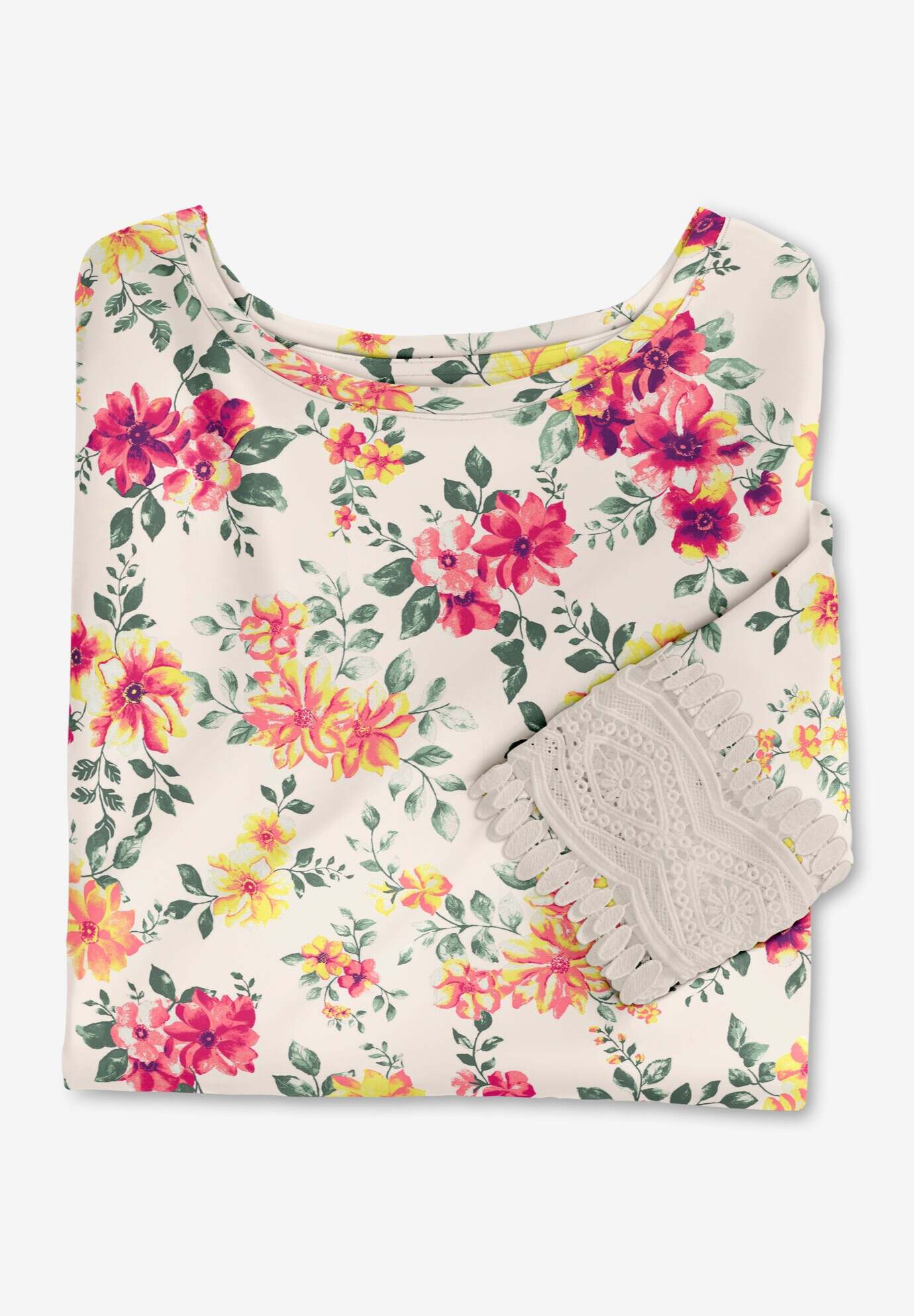 Crochet-Trim Three-Quarter Sleeve Tunic