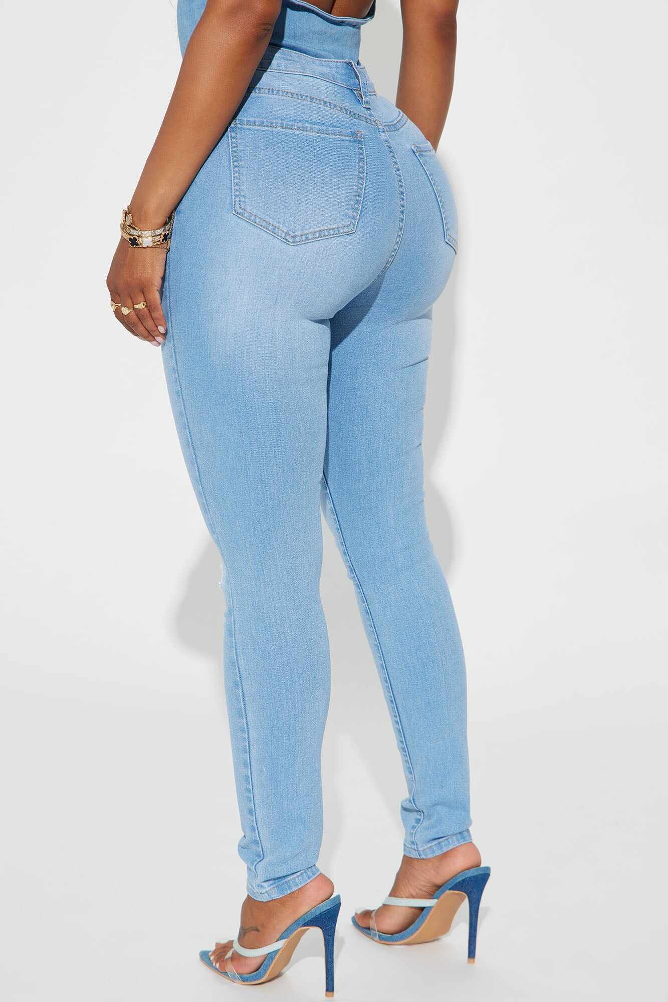 Dakota Ripped High Rise Stretch Skinny Jeans - Light Wash