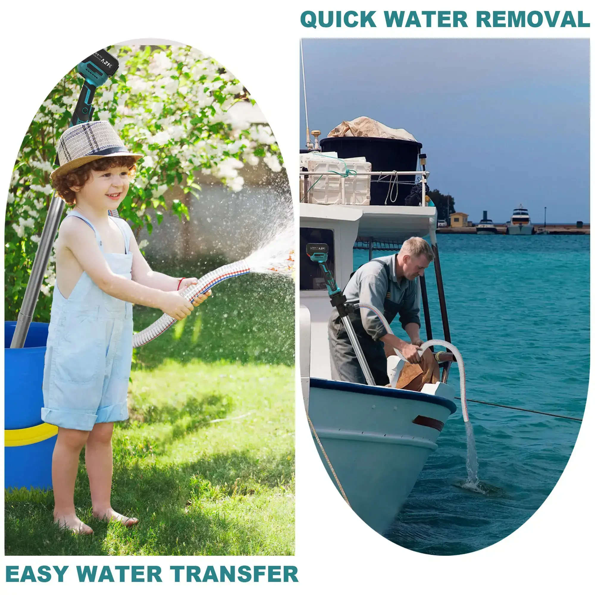 Cordless Stick Water Transfer Pump, with 4000mAh 21V Battery & Charger, 720GPH, 32FT Head, Handheld Portable Utility Sump Pump Kit with 3/4