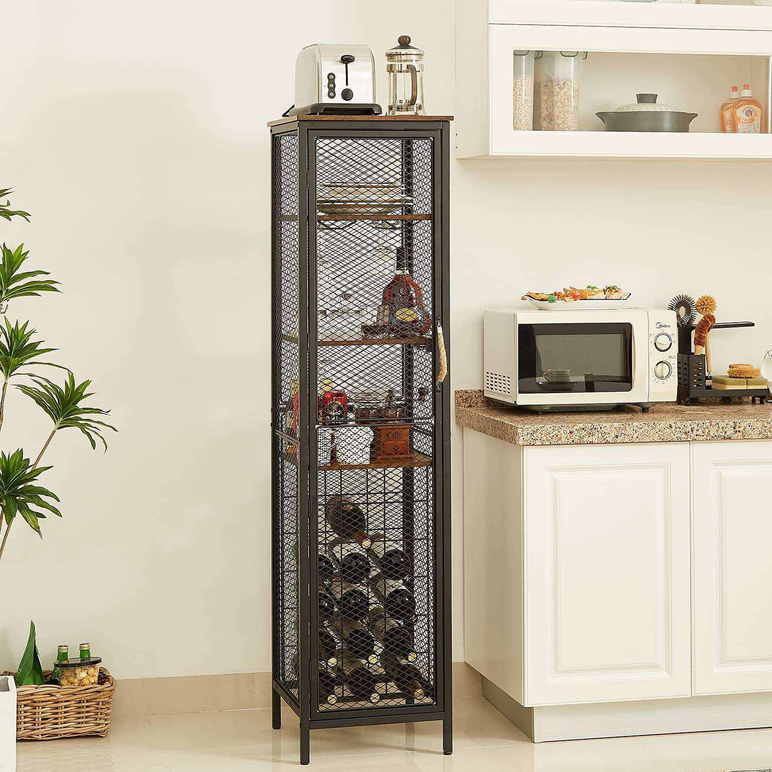 VECELO 3-Tier Wine Racks Cabinet with Door