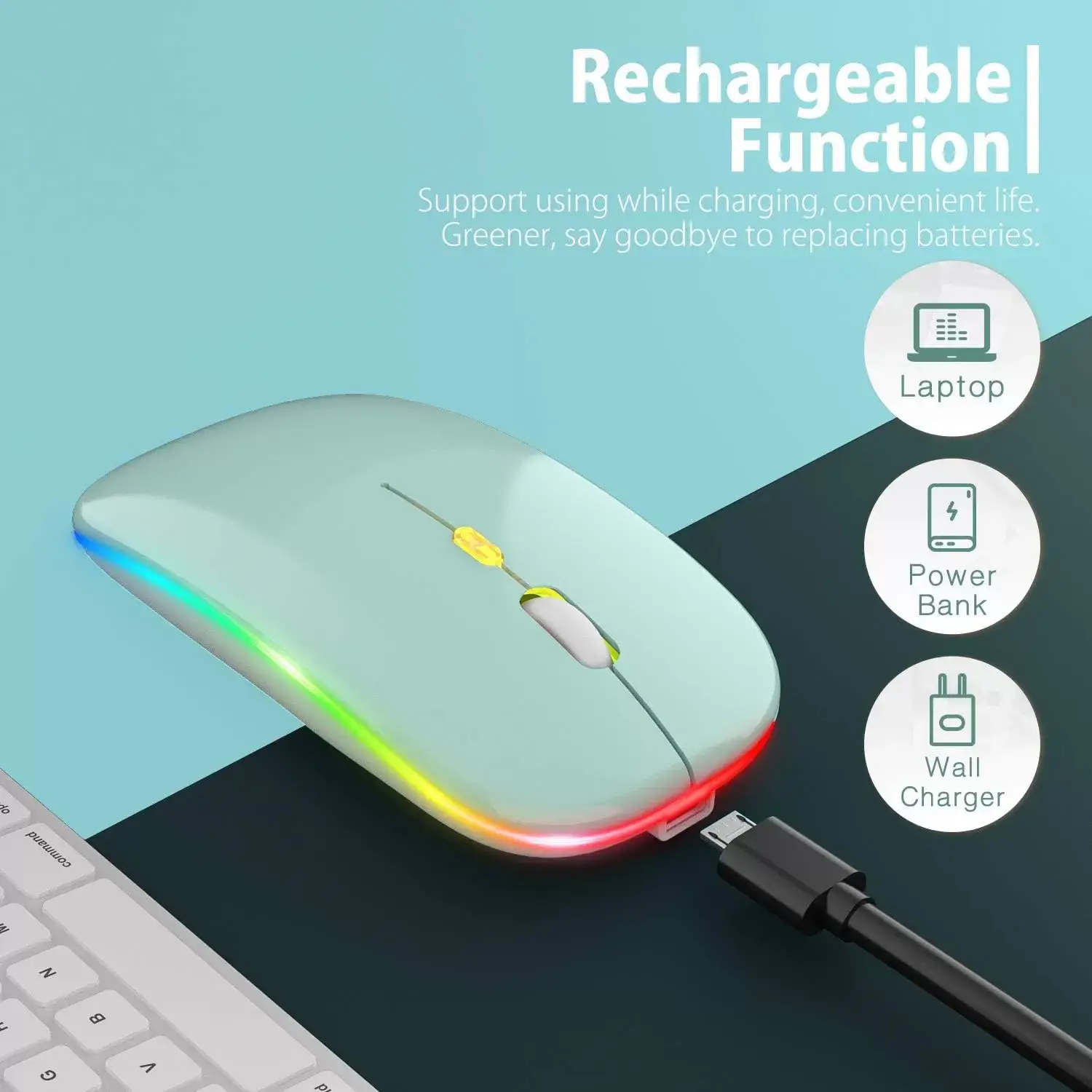 [Upgrade] LED Wireless Mouse, Slim Silent Mouse 2.4G Portable Mobile Optical Office Mouse with USB & Type-c Receiver, 3 Adjustable DPI Levels for Notebook, PC, Laptop, Computer, MacBook (Pink)
