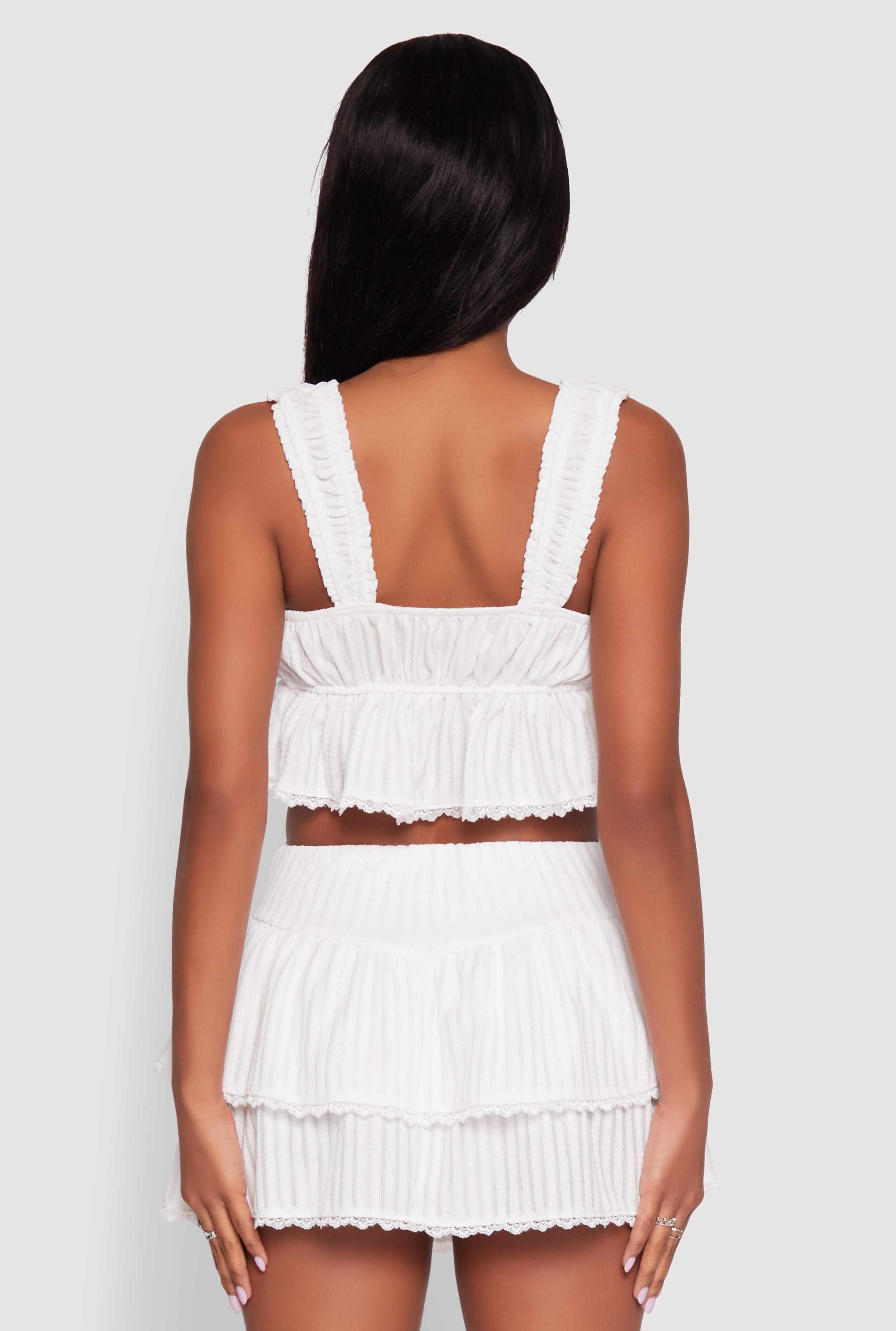 Haute Monde Lace Detail Crop Top with Tie Front