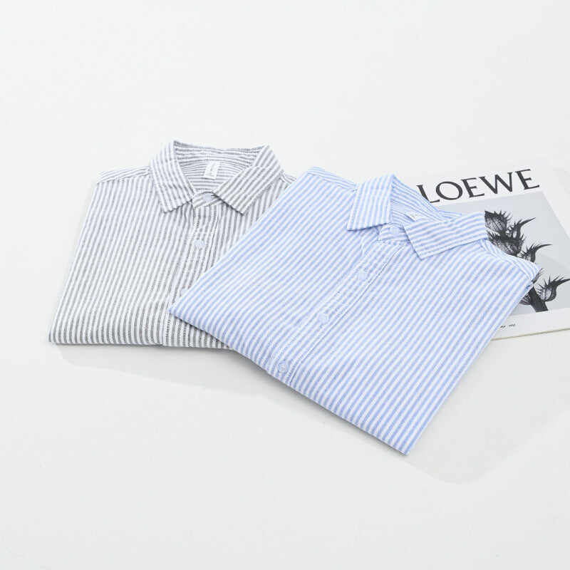 Vertical Striped Long-sleeved Shirt Men's Loose Cotton Top