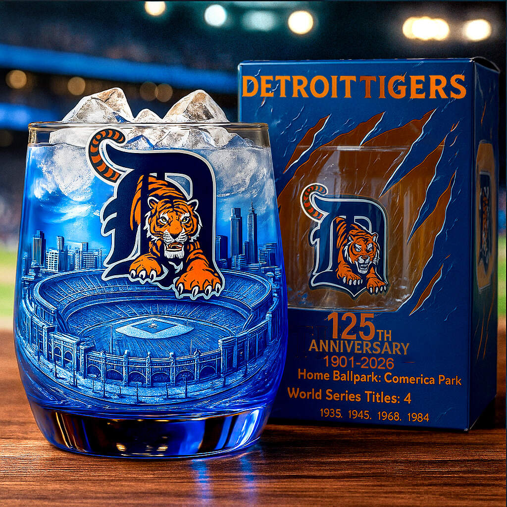 Detroit Tigers 125th Anniversary whiskey glass