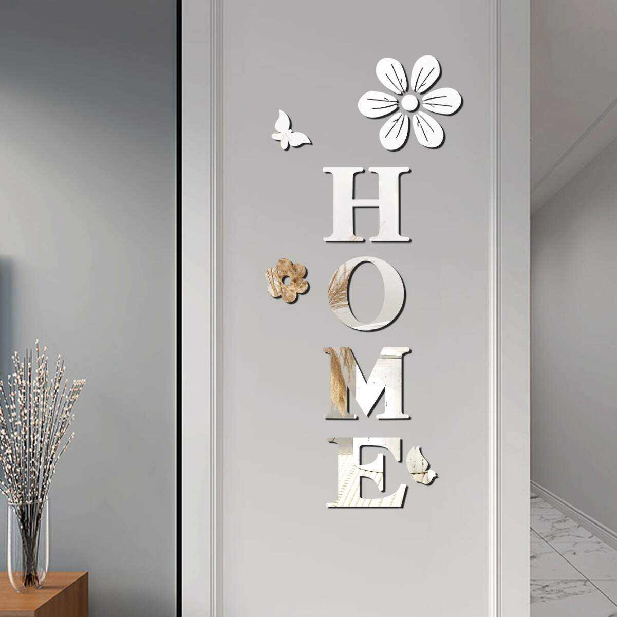 Acrylic Mirror Wall Stickers Flowers Home Decoration Letters Soft Mirror Self-adhesive Wall Stickers