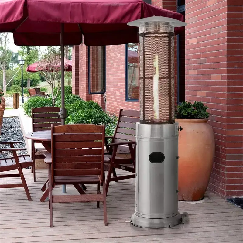41000 BTU Stainless Steel Standing Round Glass Tube Propane Patio Heaters