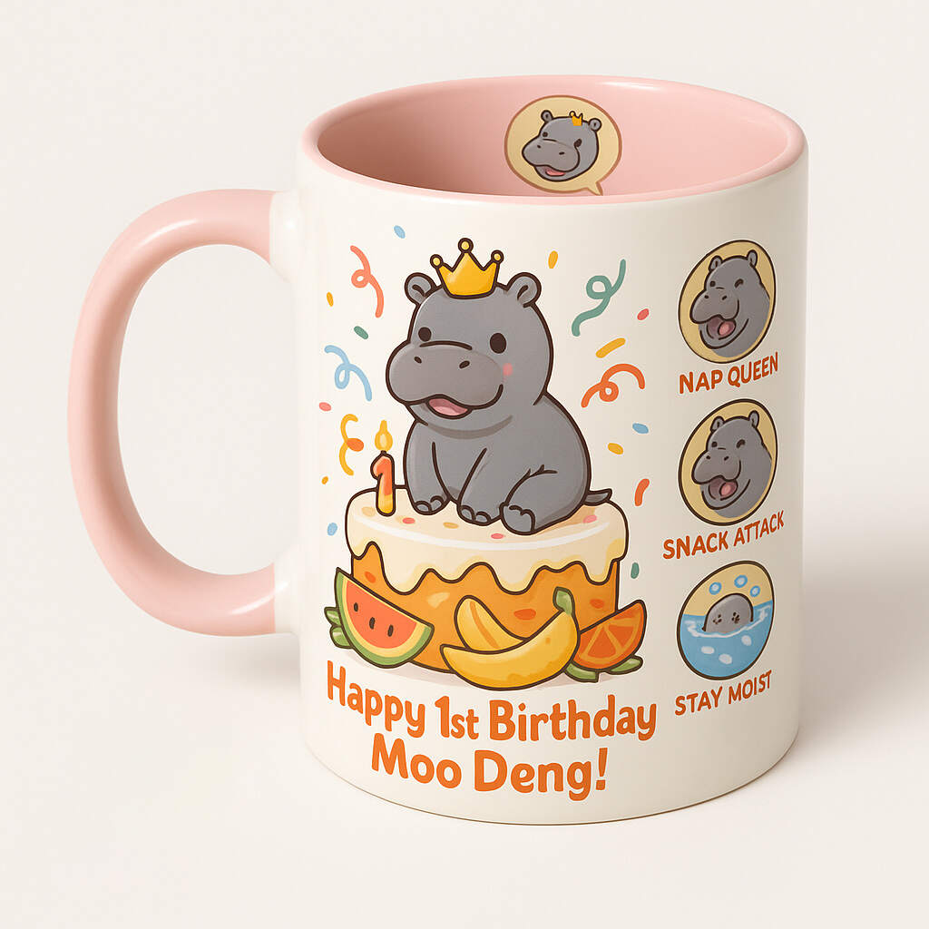 🎉 Moo Deng 1st Birthday Mug