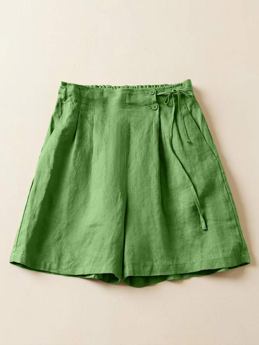 🔥Summer Arrivals🌟Women's Semi-elastic High Waist Solid Color Casual Cotton and Linen Wide Leg Shorts