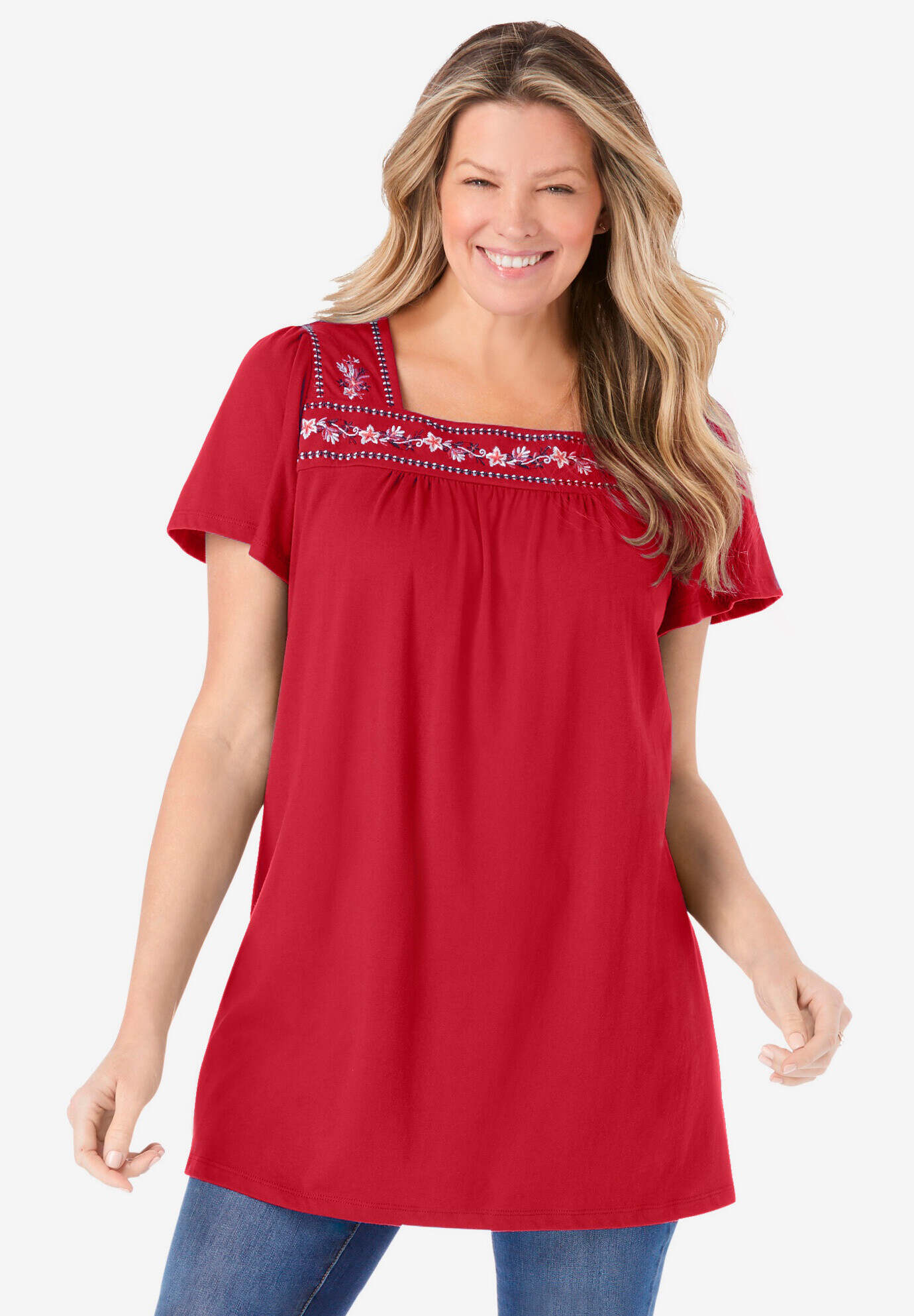 Embroidered Square Neck Tunic