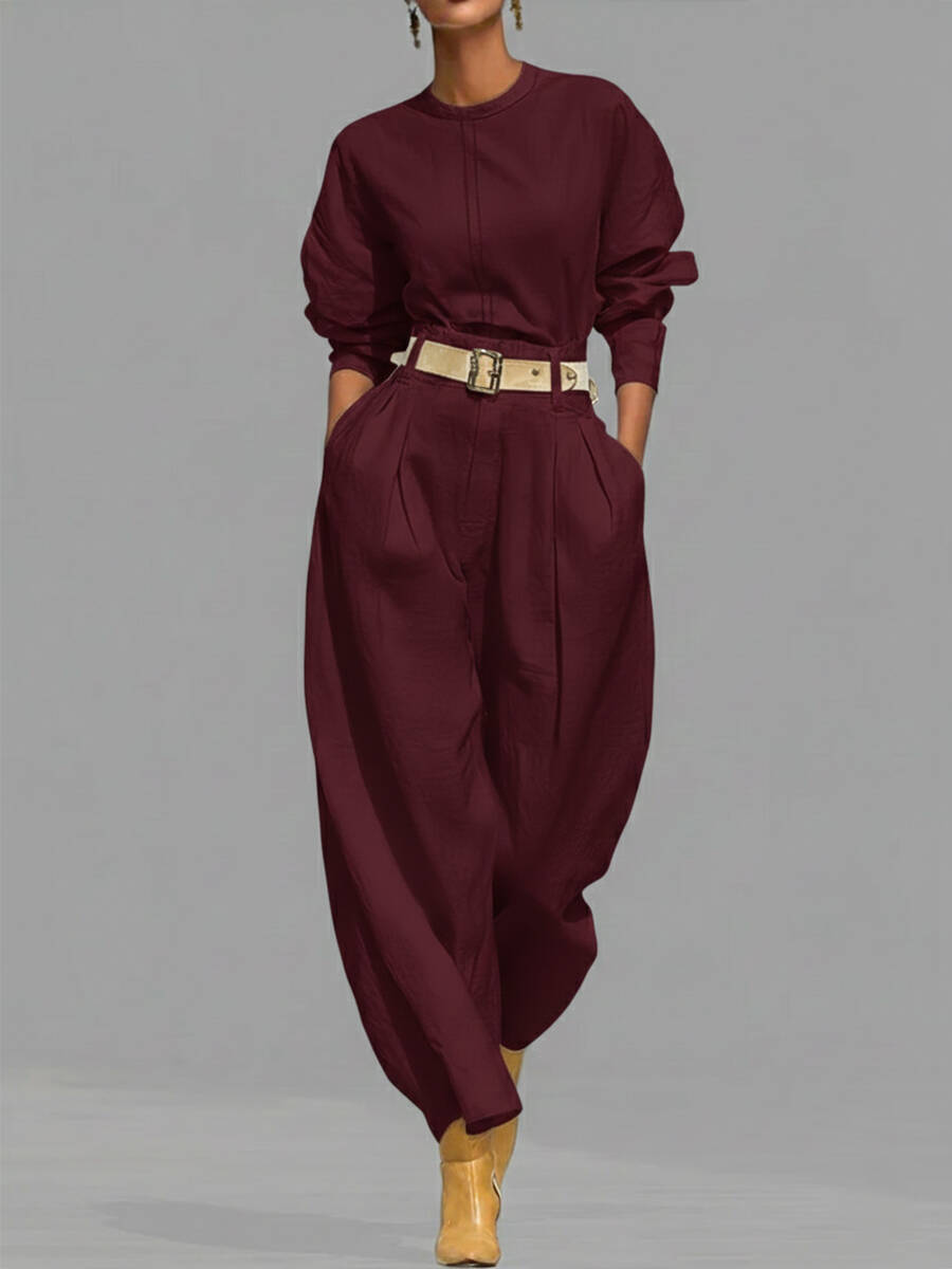 🔥Summer Arrivals🌟Casual Linen And Cotton Crew-neck Shirt And High-waisted Tapered Trousers Two-piece Set.