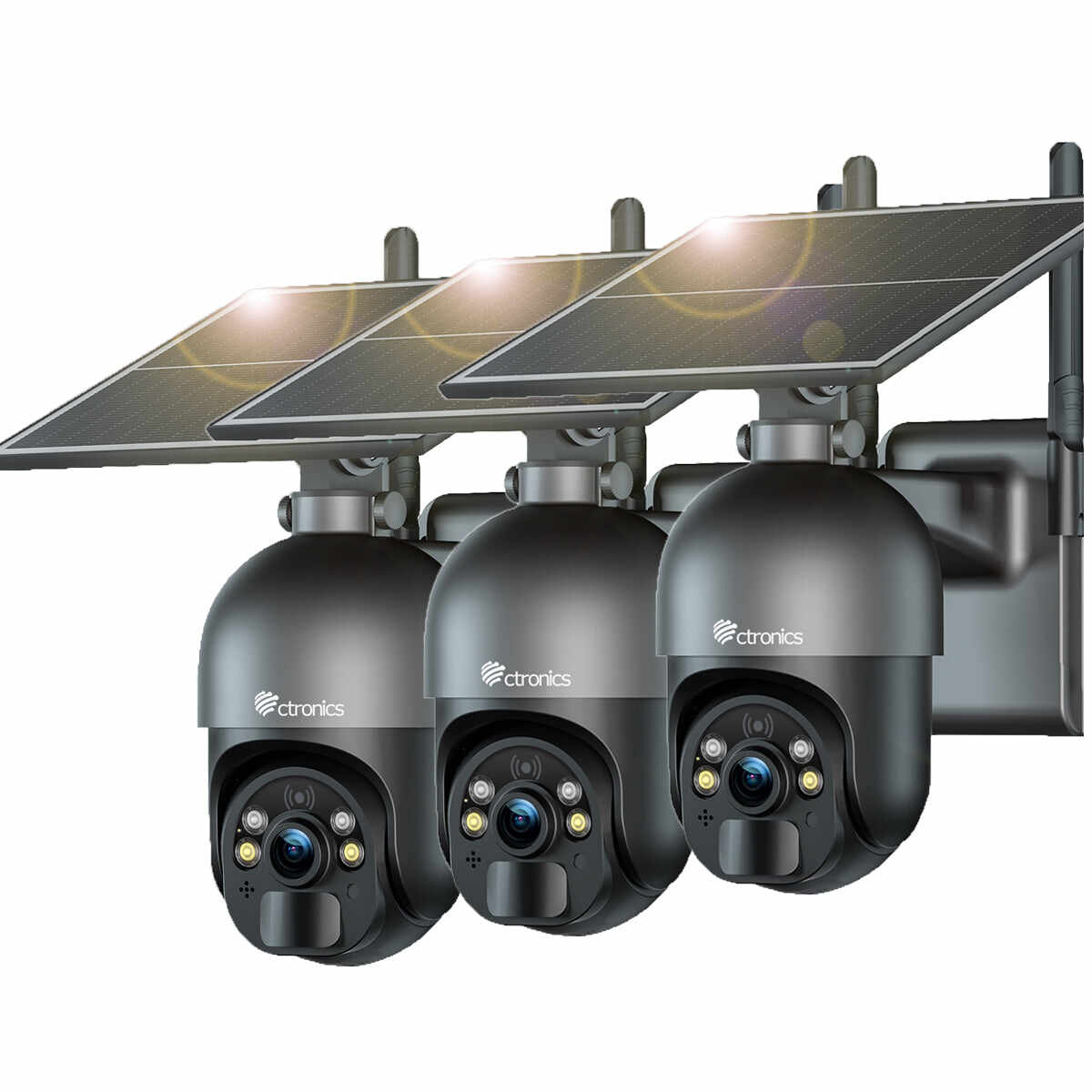 Ctronics 5MP Solar Security Camera Outdoor Wireless, 6W Solar Panel, Sound-Light Alarm, PC/Phone Remote Control, Color Night Vision