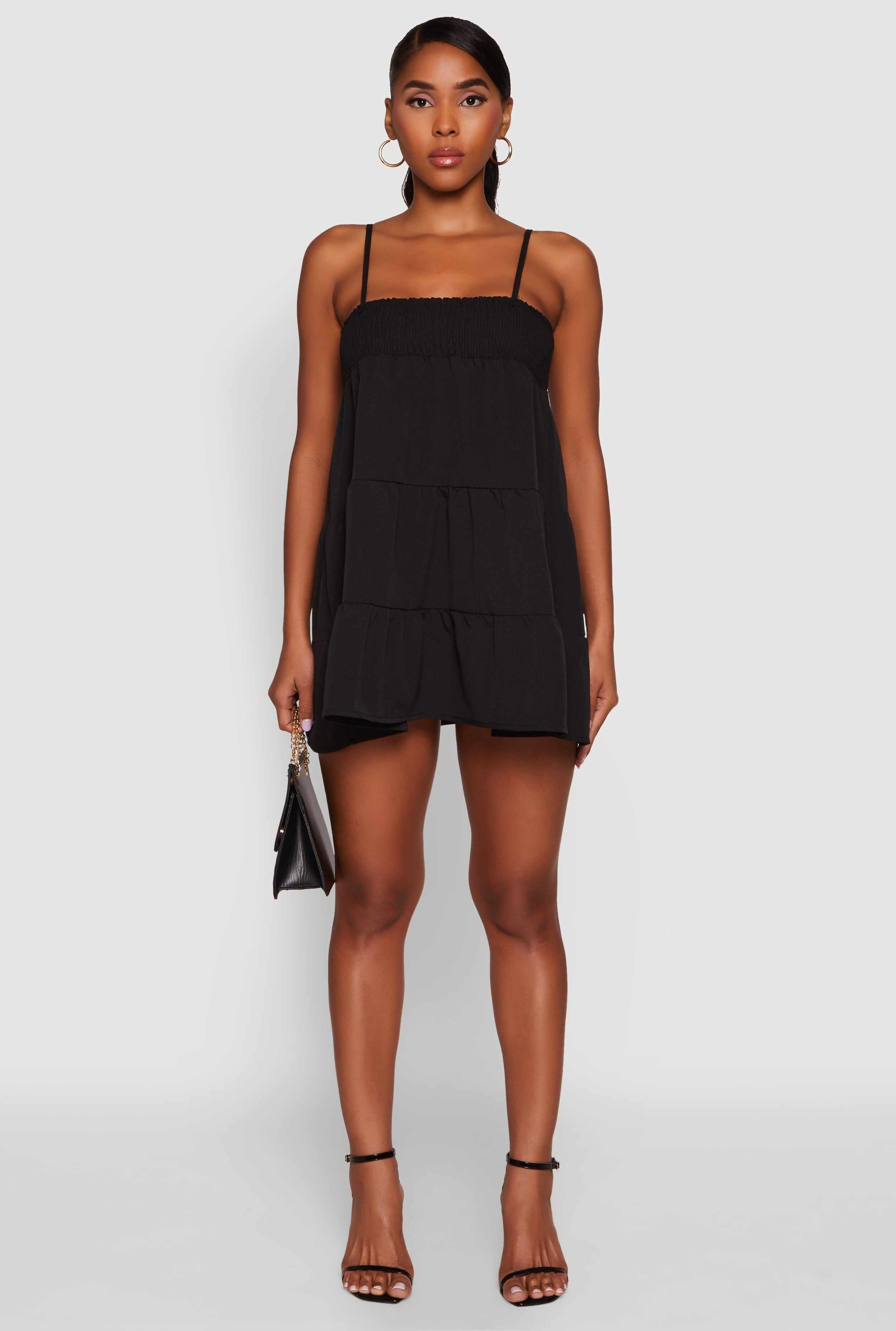 Trendy Crepe Knit Spaghetti Strap Tiered Dress