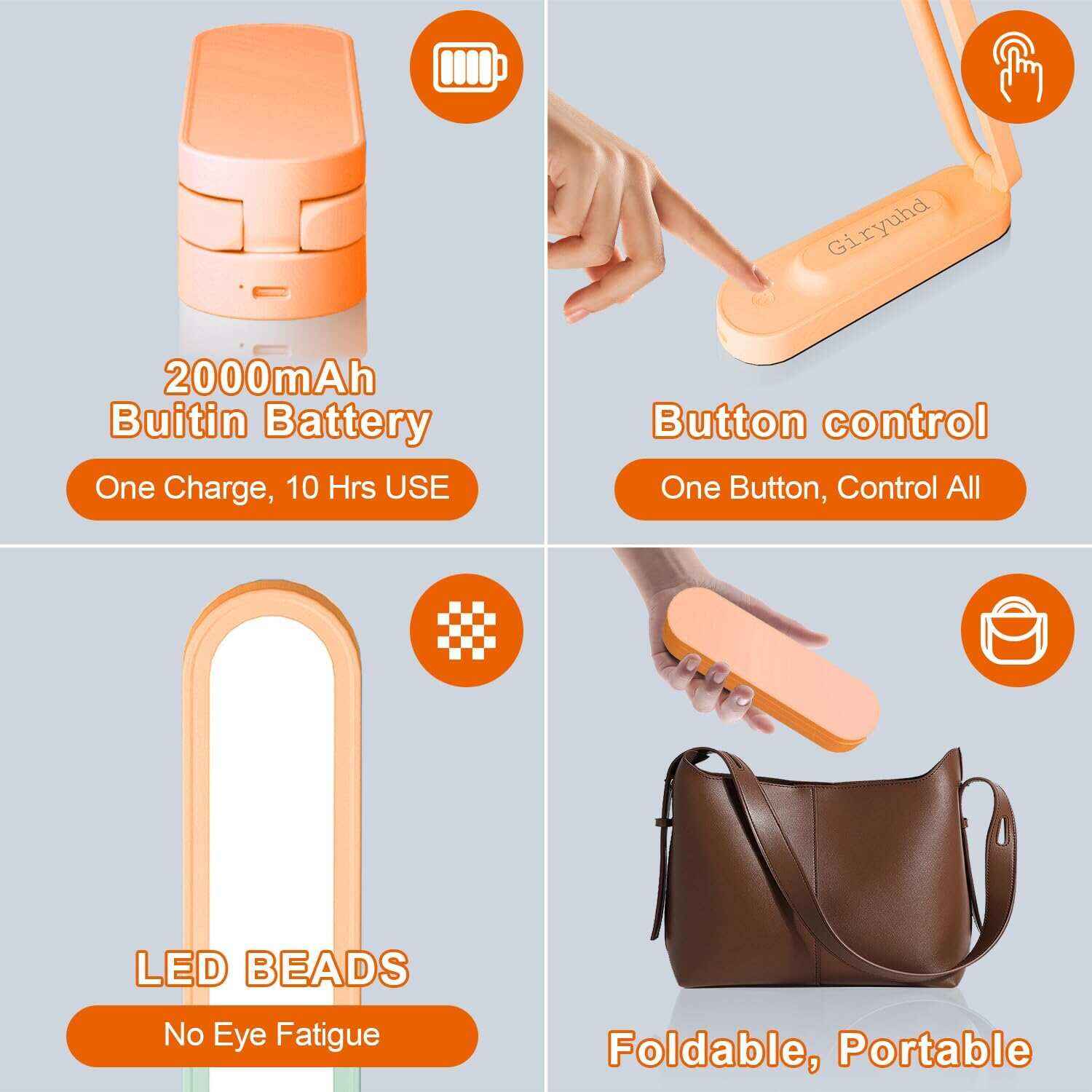 LED Desk Lamp for Office Home & Battery Operated Lamp Rechargeable Lamp Foldable & Portable Light, LED Desk Light Strip, 3 Brightness Dimmable Small Desk Lamp Wireless Reading Lamp