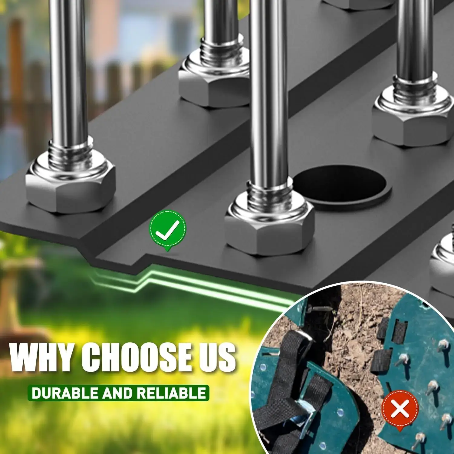 【FathersDayGift】 Lawn Aerator - Aerator Lawn Tool, Automatic Dirt and Leaf Clean Design, Heavy Duty Manual Lawn Aerator Tool with 15 Iron Spikes, Height Adjustable, Yard Grass Aerator for Lawn (Black)