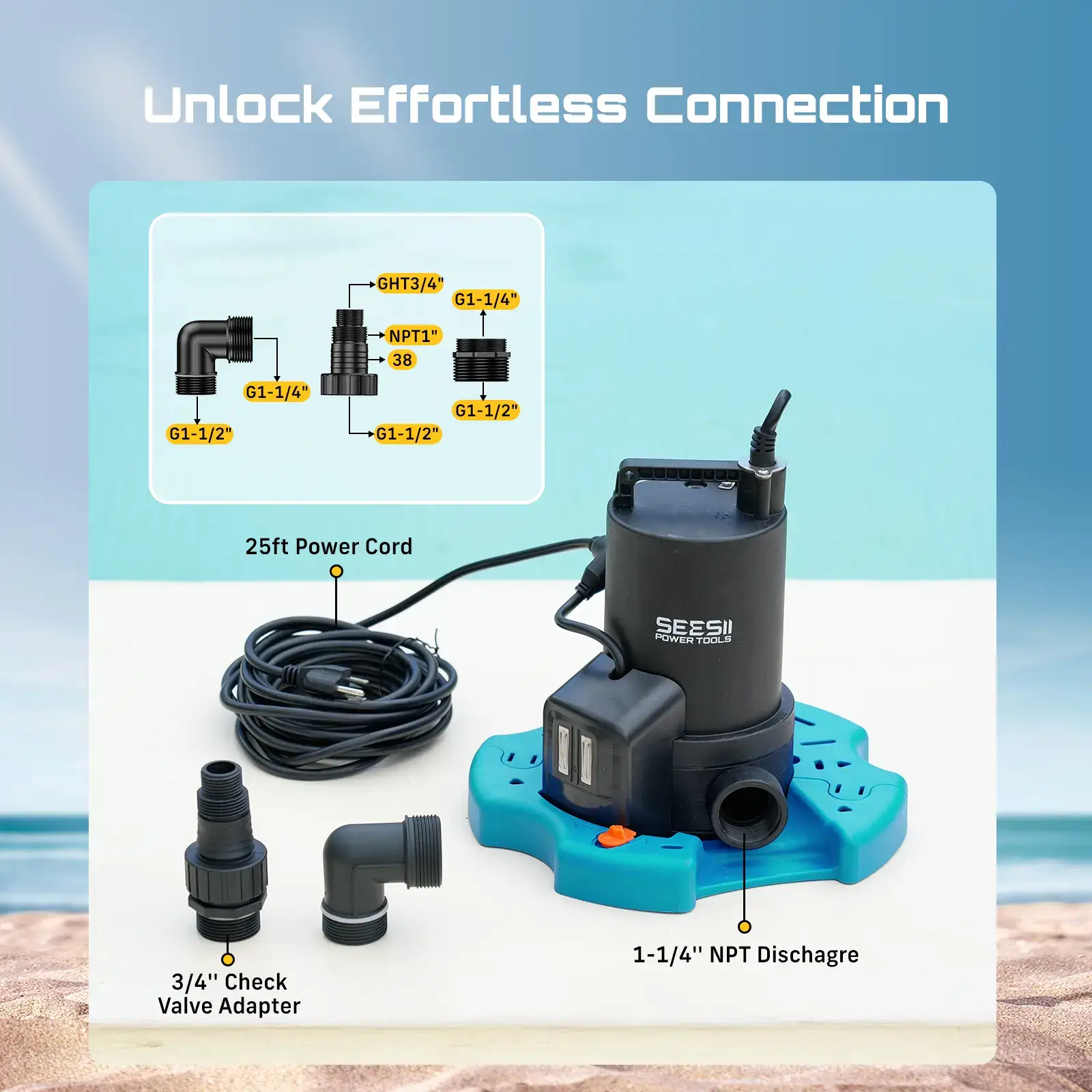 1/3HP Pool Cover Pump Automatic On/Off 3035GPH Submersible Water Pump with Filter Net 25ft Cord Check Valve for Swimming Pool Hot Tubs Pond#SummerVibes