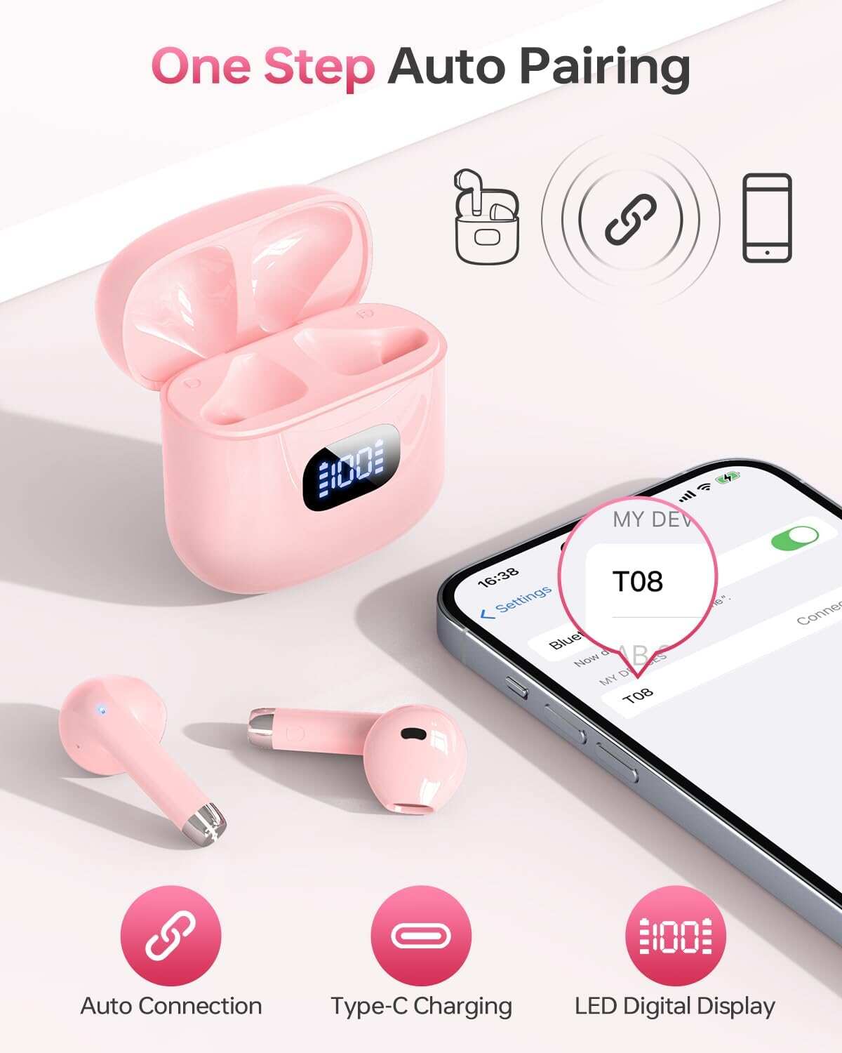 Wireless Earbuds, Bluetooth 5.3 Headphones 40Hrs Playtime with Charging Case, IPX5 Waterproof Stereo in-Ear Earphones with Microphone for iOS Android Cell Phone Sports Workout, Black