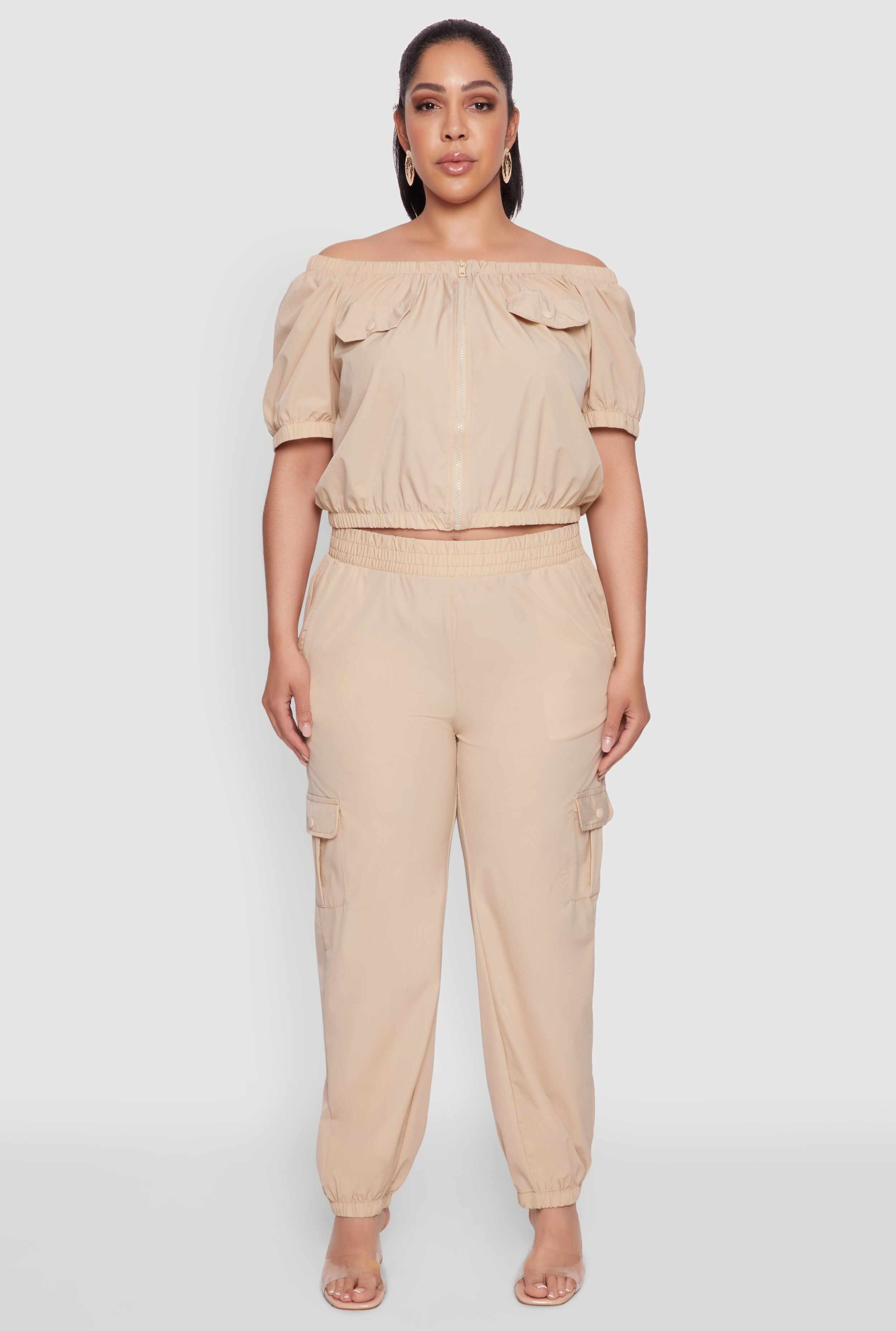 Plus Size Nylon Cargo Joggers