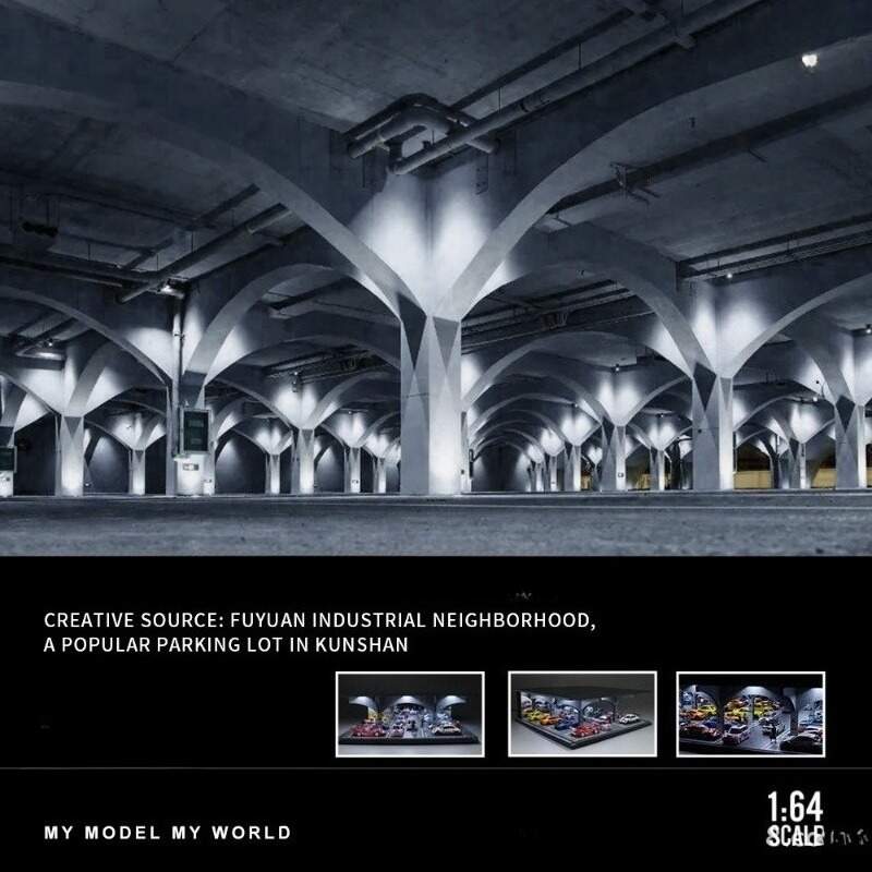 1:64 Scale Premium Parking Garage Diorama Display Case with LED Lighting – High-Transparency Dust-Proof Showcase for Diecast Cars