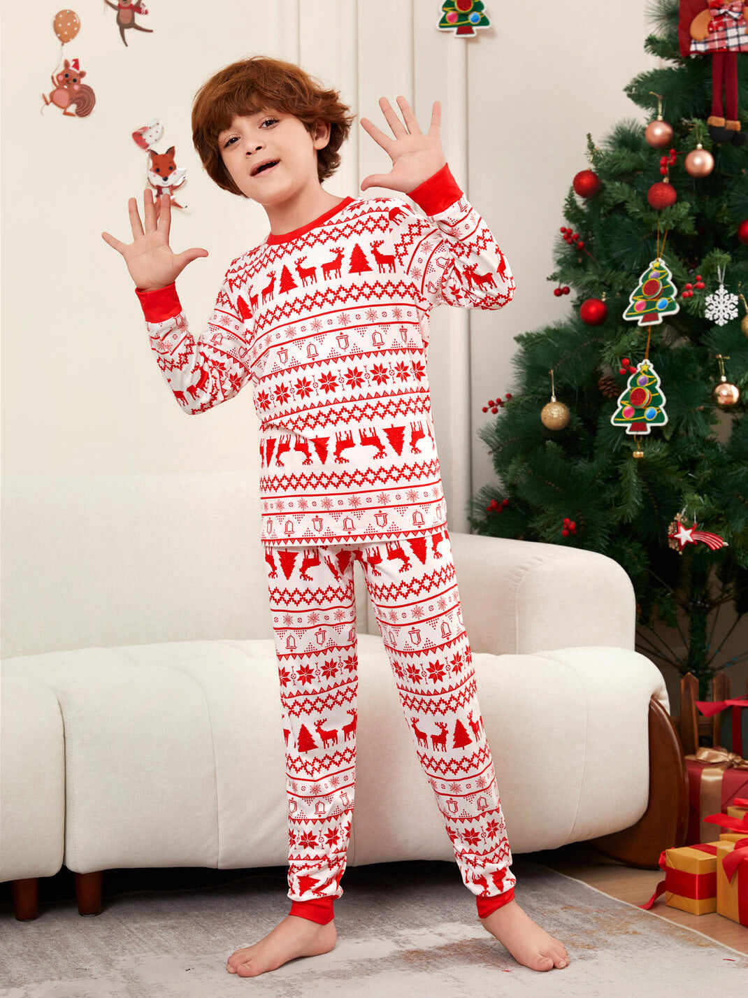 Moose Cartoon Printed Family Matching Christmas Pajamas Sets