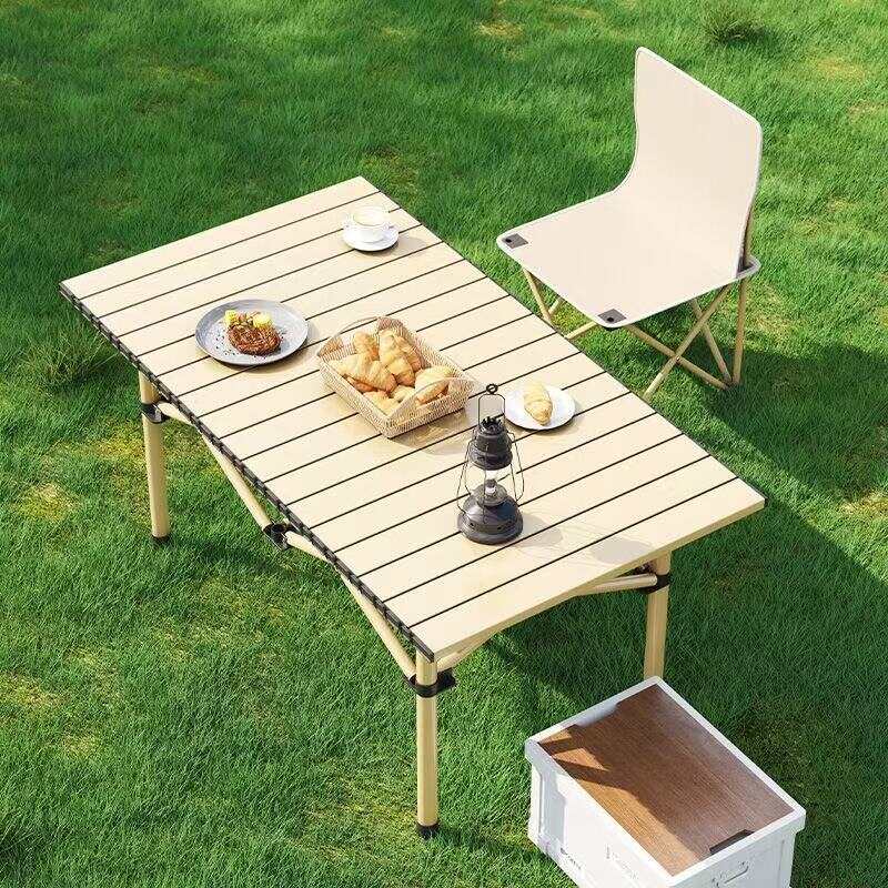 Height Adjustable Portable Camping Egg Roll Table, Waterproof Foldable Outdoor Table for Picnic, Beach, Barbecue and Vendor Stall