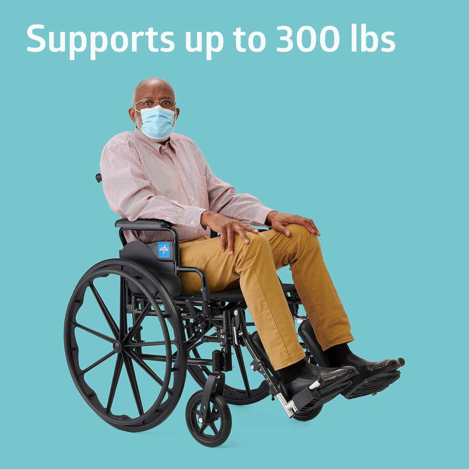 Medline 20” Foldable K4 Wheelchair with Swing-Back Desk-Length Arms & Elevating Legrests, 300 lbs. Capacity, Transport Chair for Adults & Seniors
