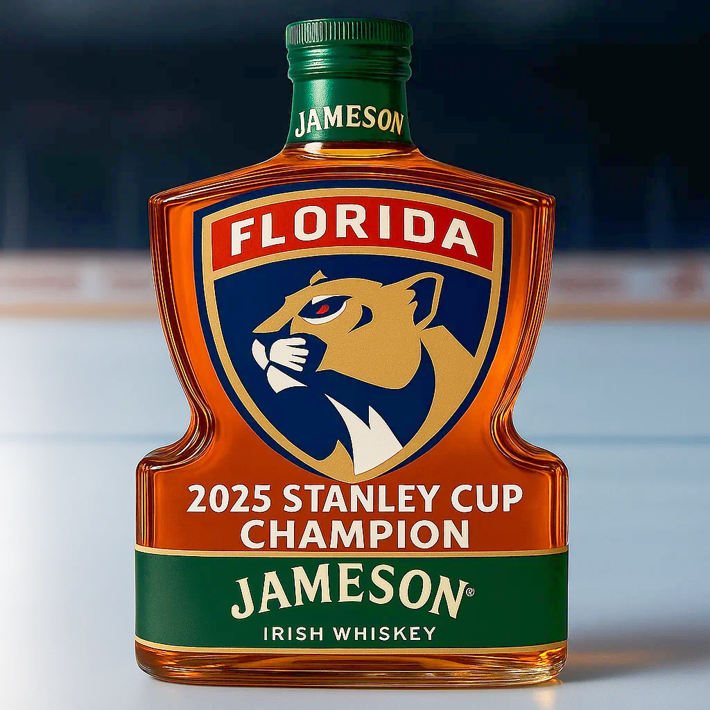 Florida Panthers Logo 2025 Stanley Cup Champion Whiskey Bottle