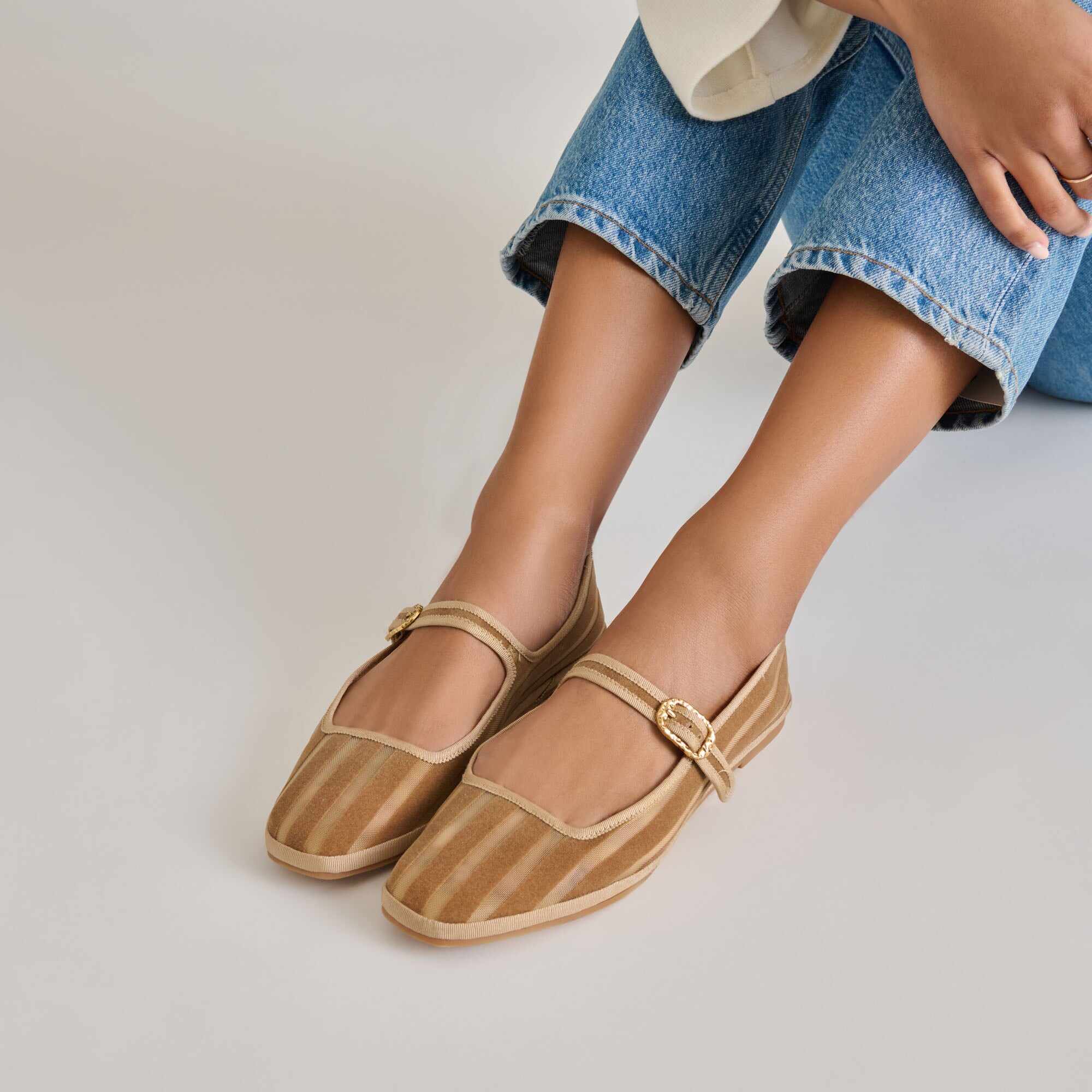 TAMEKA BALLET FLATS TAN STRIPE MESH