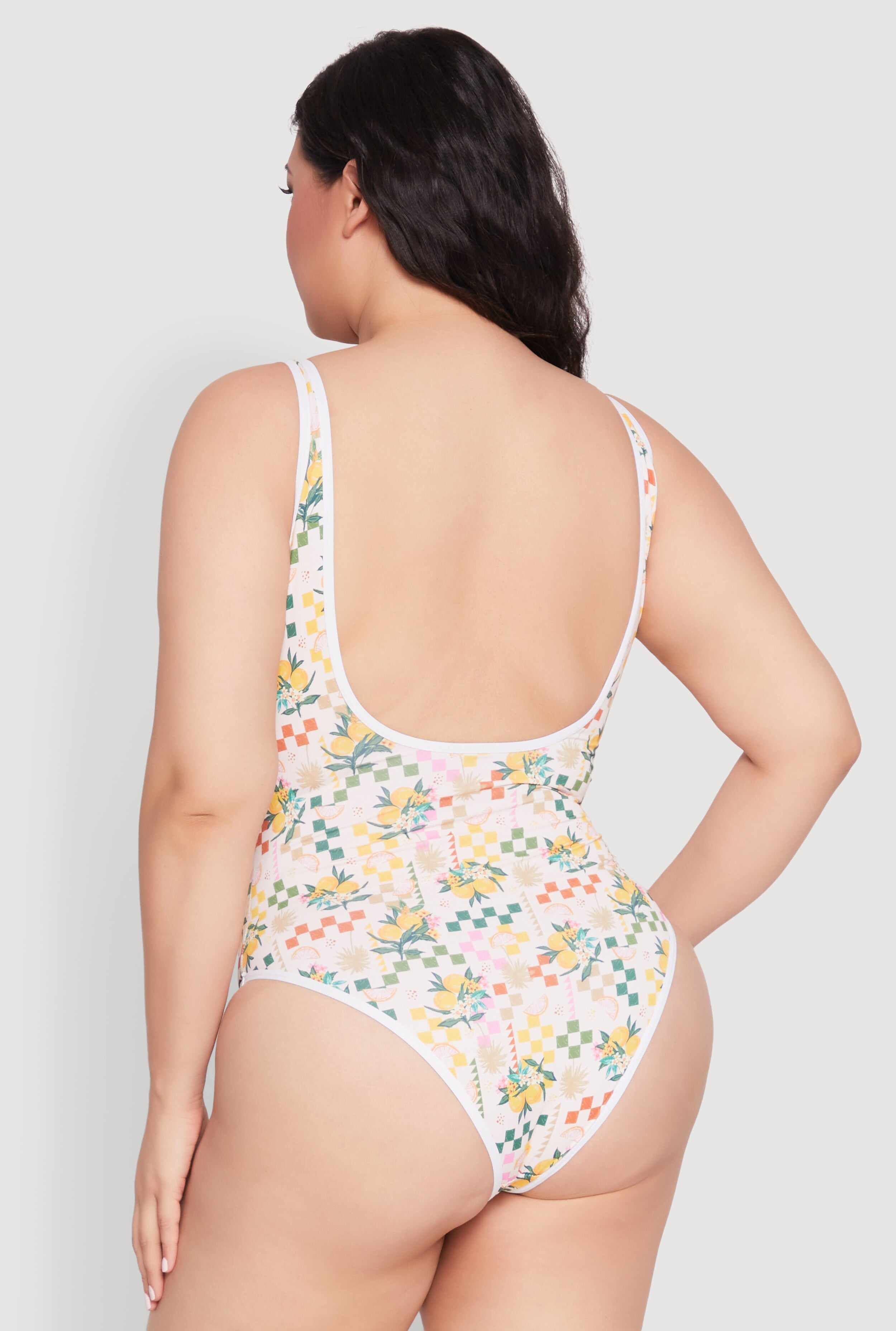 Plus Size Citrus Pattern One Piece Swimsuit