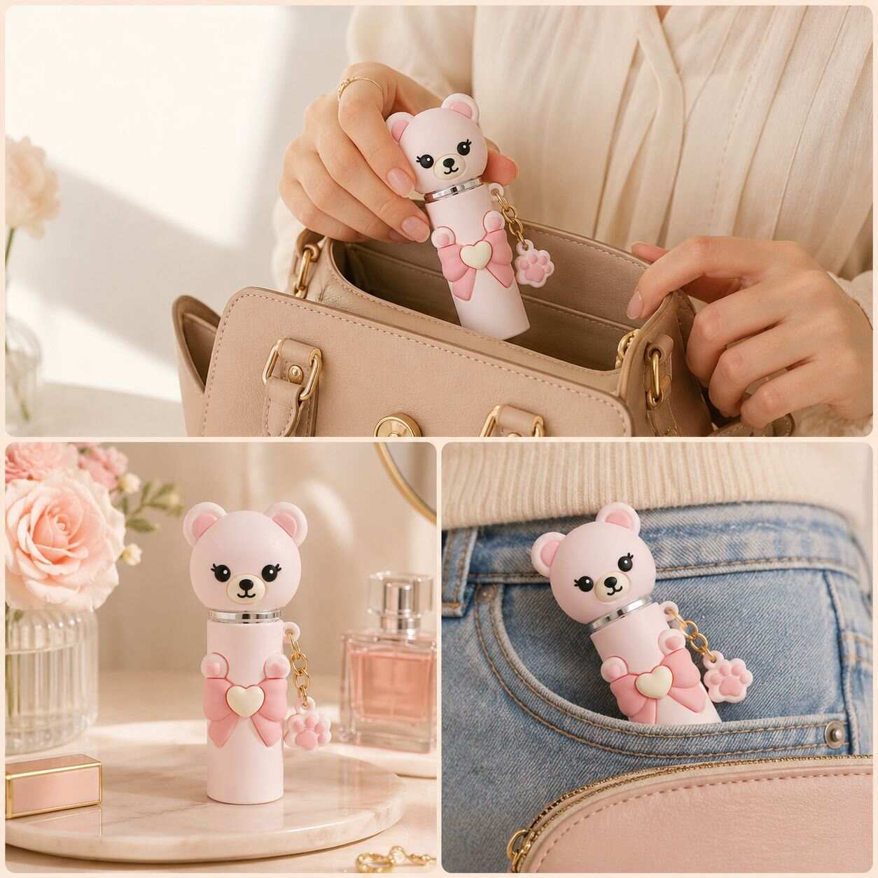 Cute little bear perfume spray bottle, travel-sized mini perfume, press-down toner