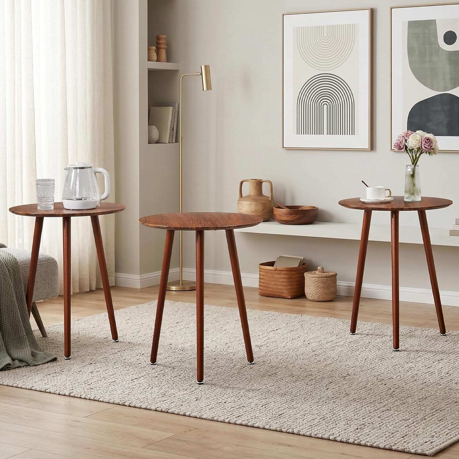 VECELO Round Wooden Side End Table with Adjustable Foot for Indoor Outdoor