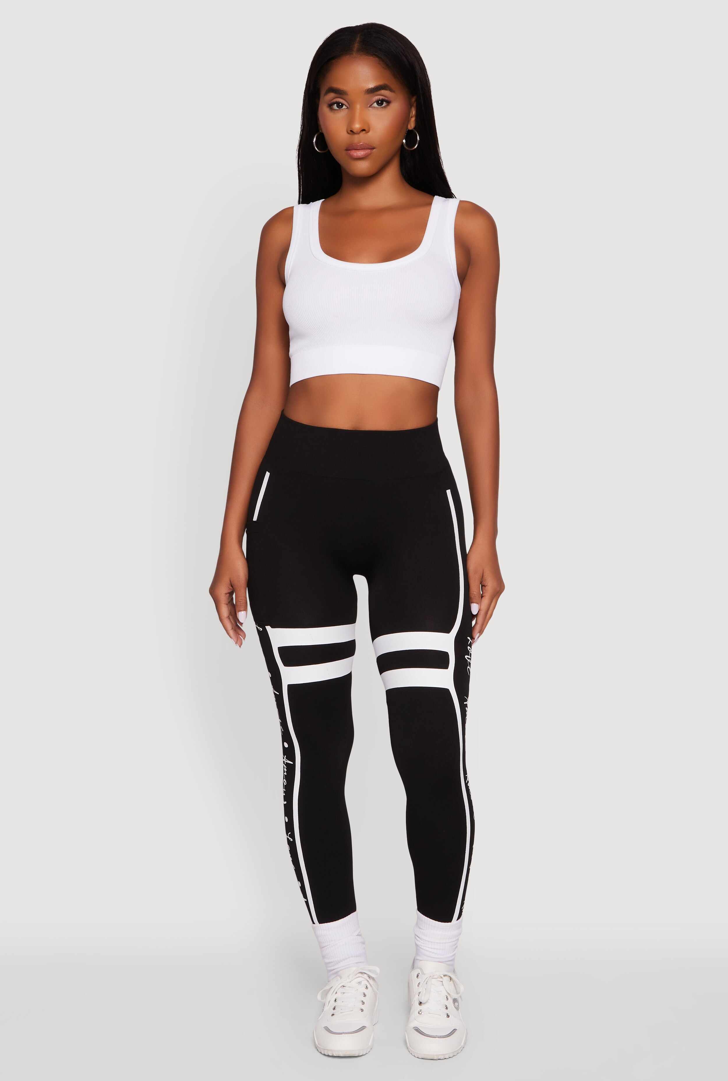 Stripe Detail Graphic Push Up Cell Phone Pocket Leggings