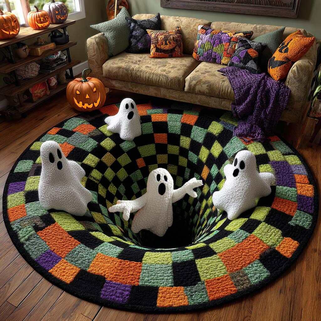 Halloween Optical Illusion Rug, Cute Ghost 3D Effect Rug QFTD5120902