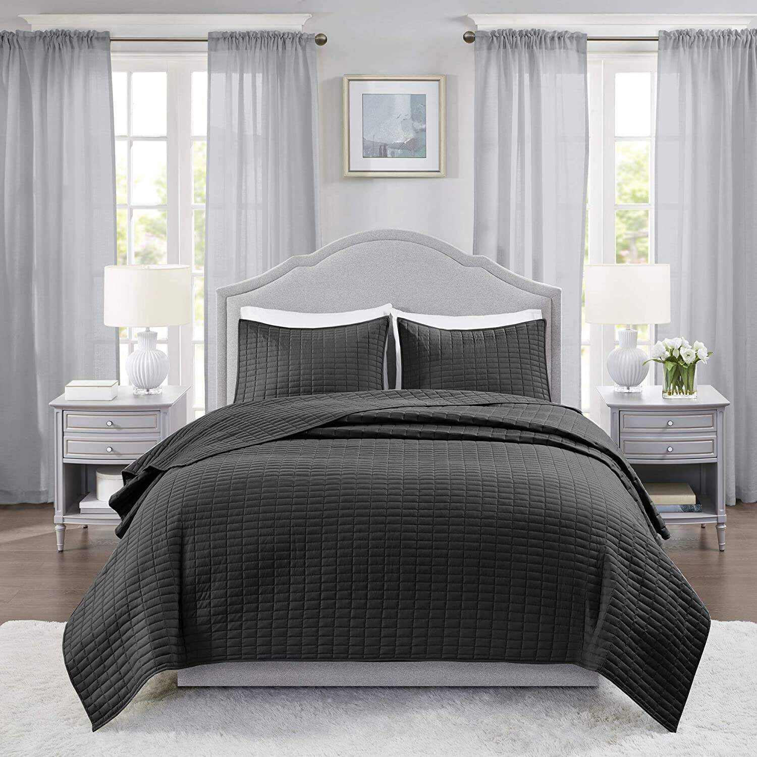 Comfort Spaces Kienna Quilt Set - Luxury Double Sided Stitching Design All Season Lightweight Coverlet Bedspread Bedding Matching Shams 3 Piece