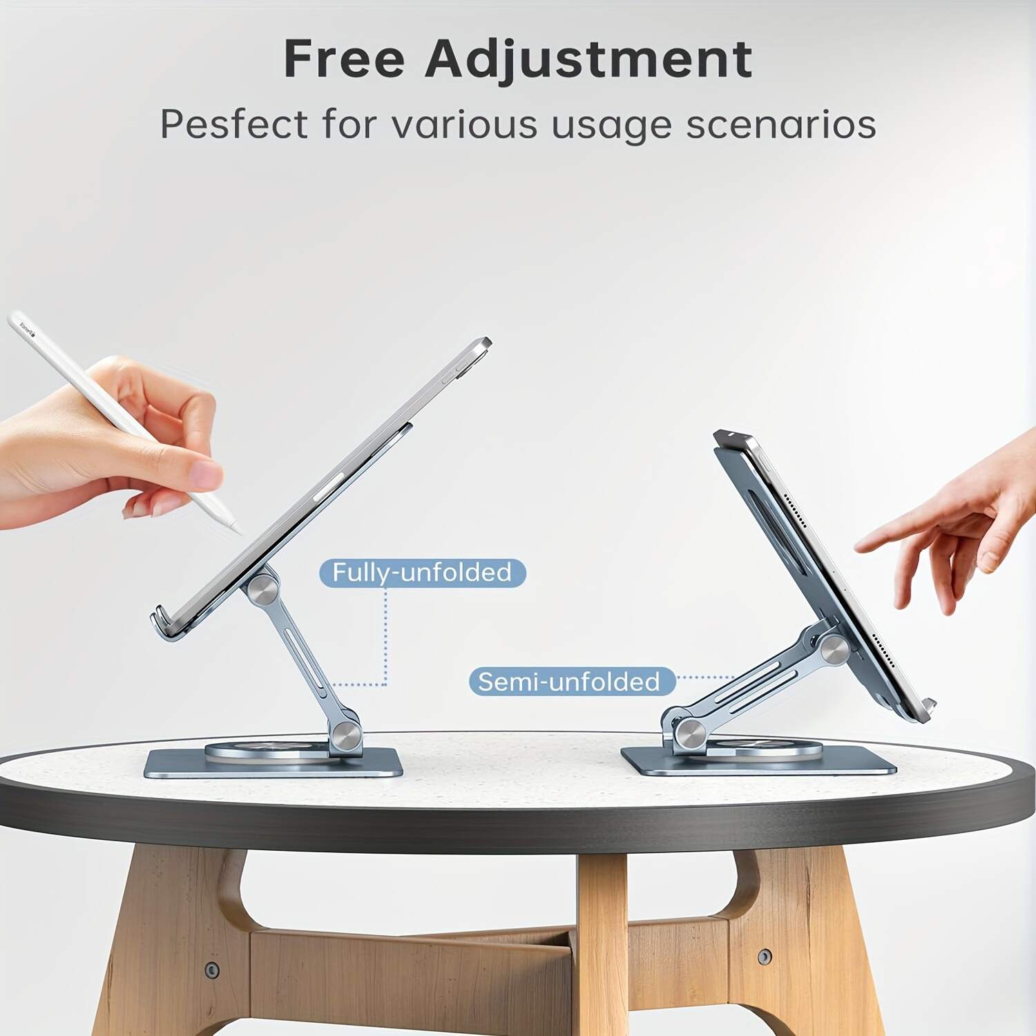 Tablet Stand With 360 Degree Rotating Base, Aluminum Tablet Stand, Convenient Foldable Tablet Stand, For iPad Universal Tablet Stand, Smartphone, Blue