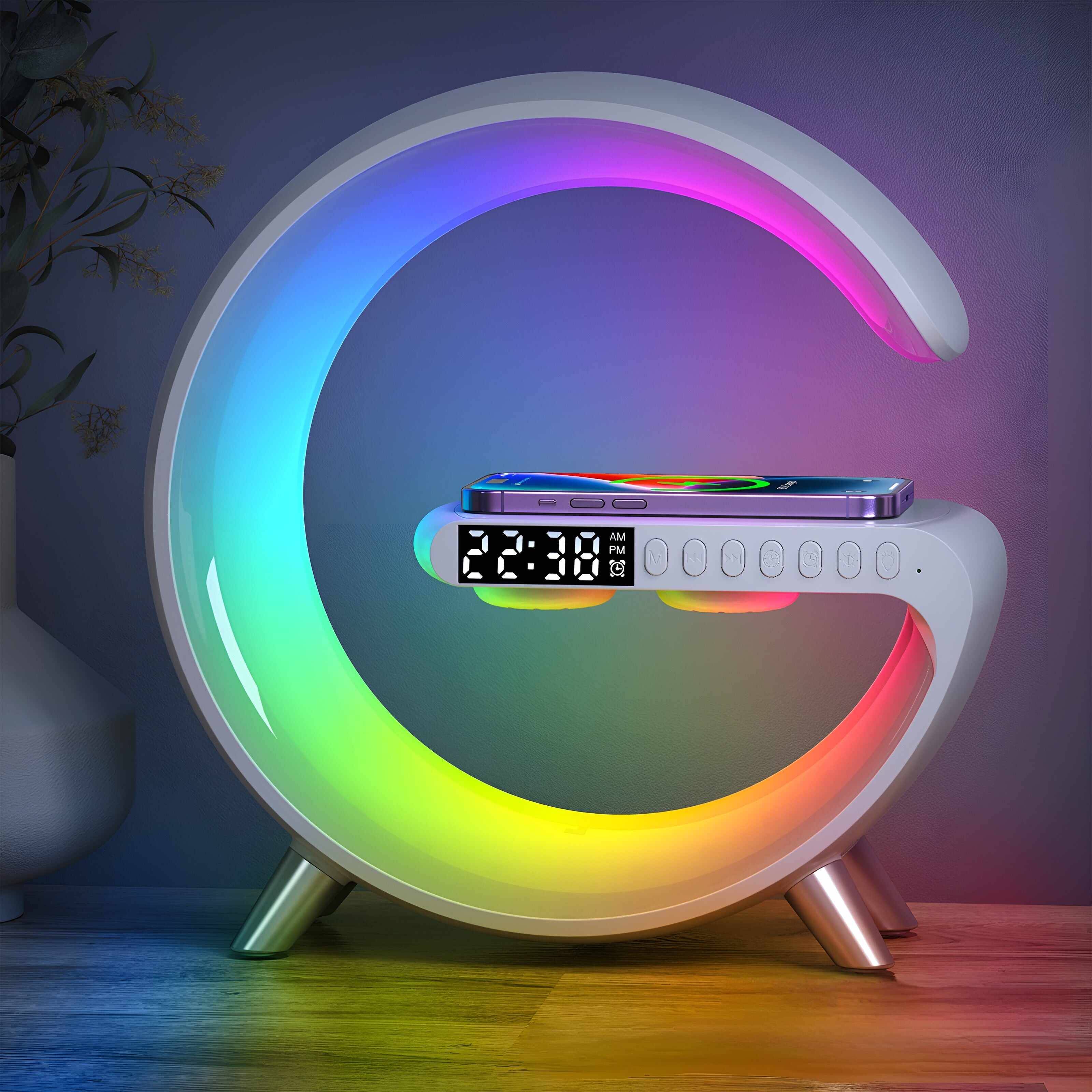 4-in-1 Alarm Clock, Mood Light, Speaker & Wireless Charger