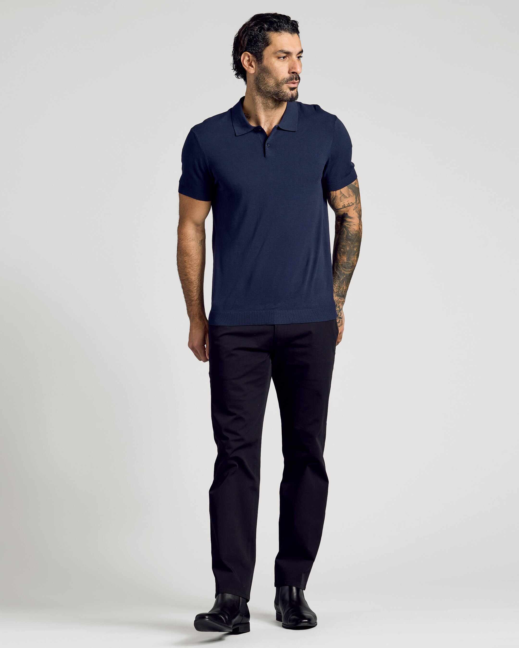 Navy Short Sleeve Sweater Polo