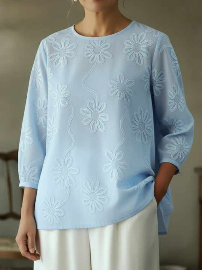 🔥Summer Arrivals🌟Romantic Floral Embroidered Cutout Design Blouse Shirt