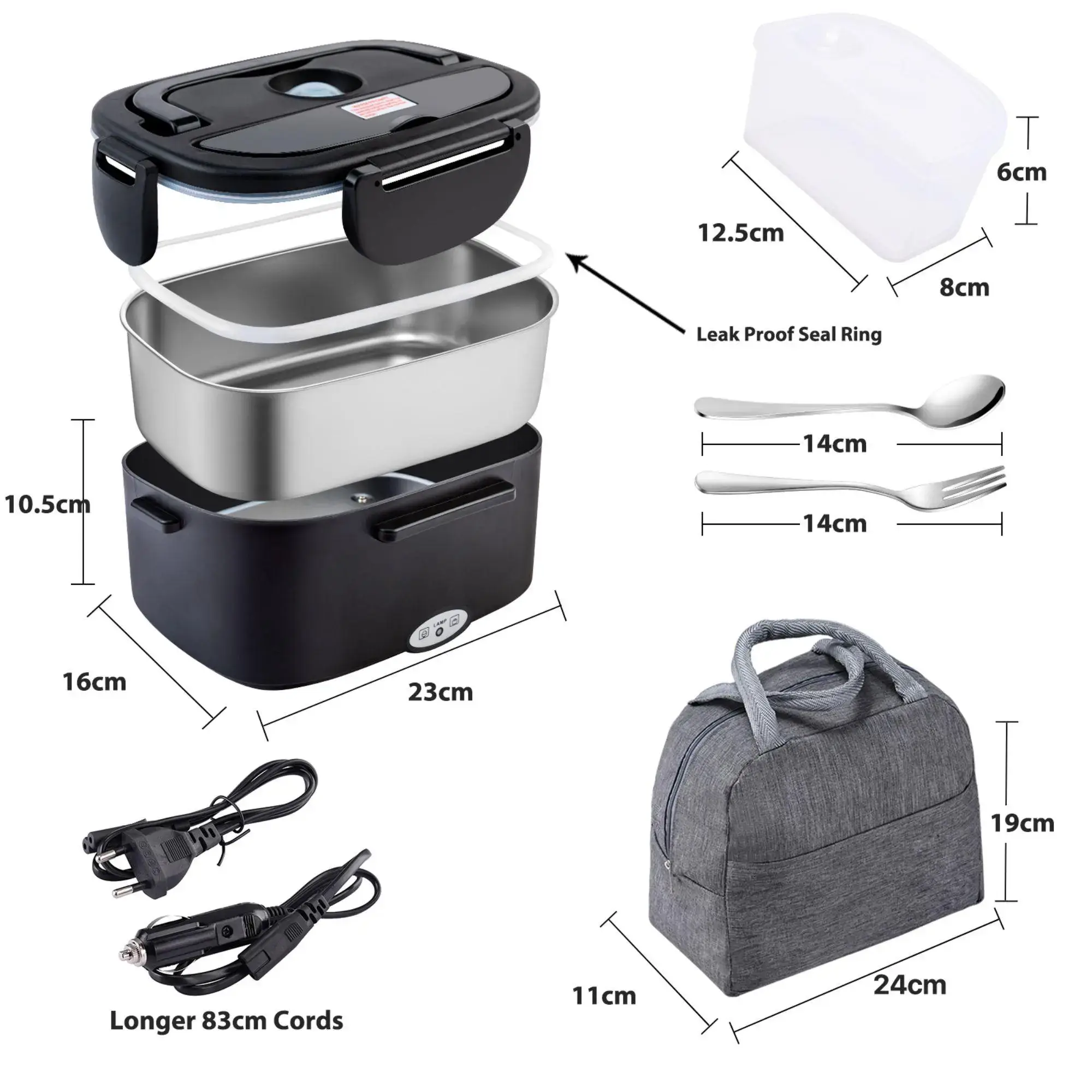 80W Electric Lunch Box Leakproof Design 1.5L 1.8L Car Portable Food Heater With Cutlery Bag For Office Workers Students