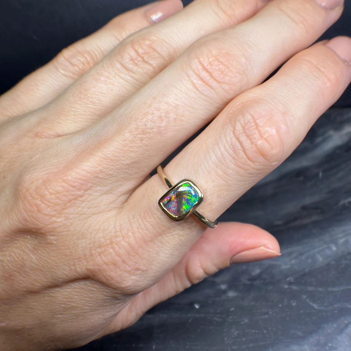 18ct Gold Boulder Opal Ring - US 7 1/2