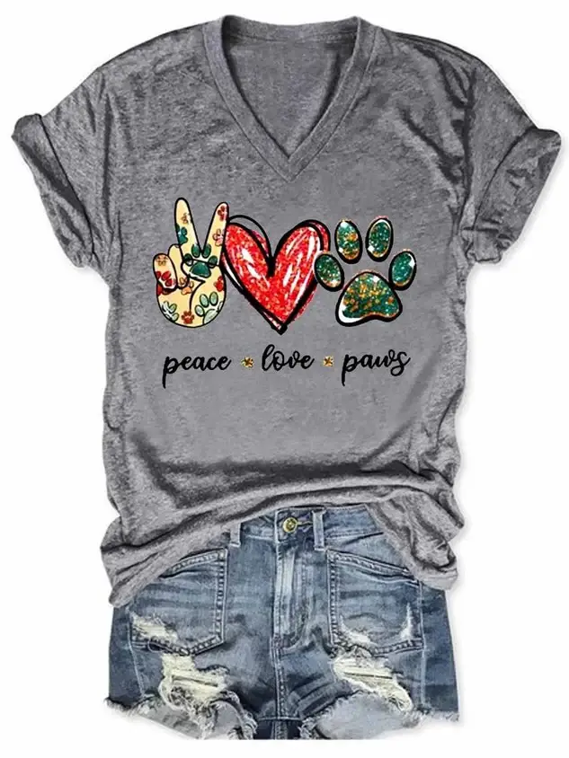 Women's Animal Dog Peace Love & Paws Graphic T-Shirt