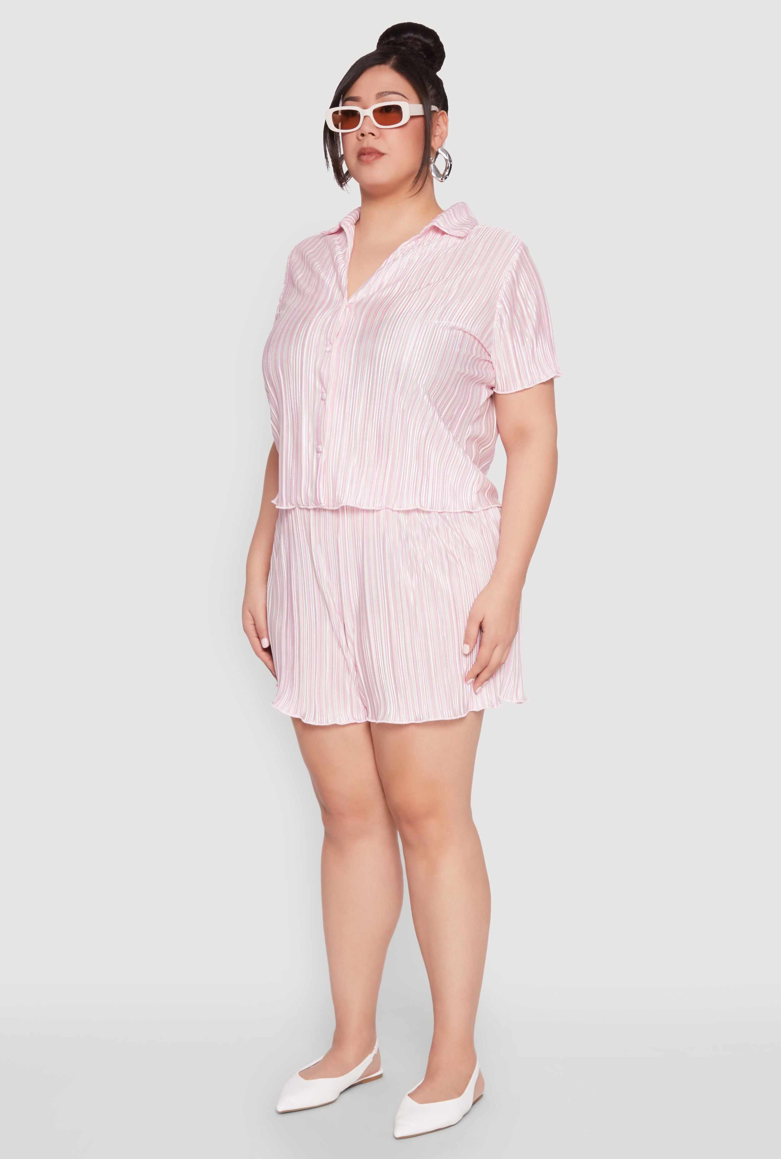 Plus Size Almost Famous Plisse Striped Shirt