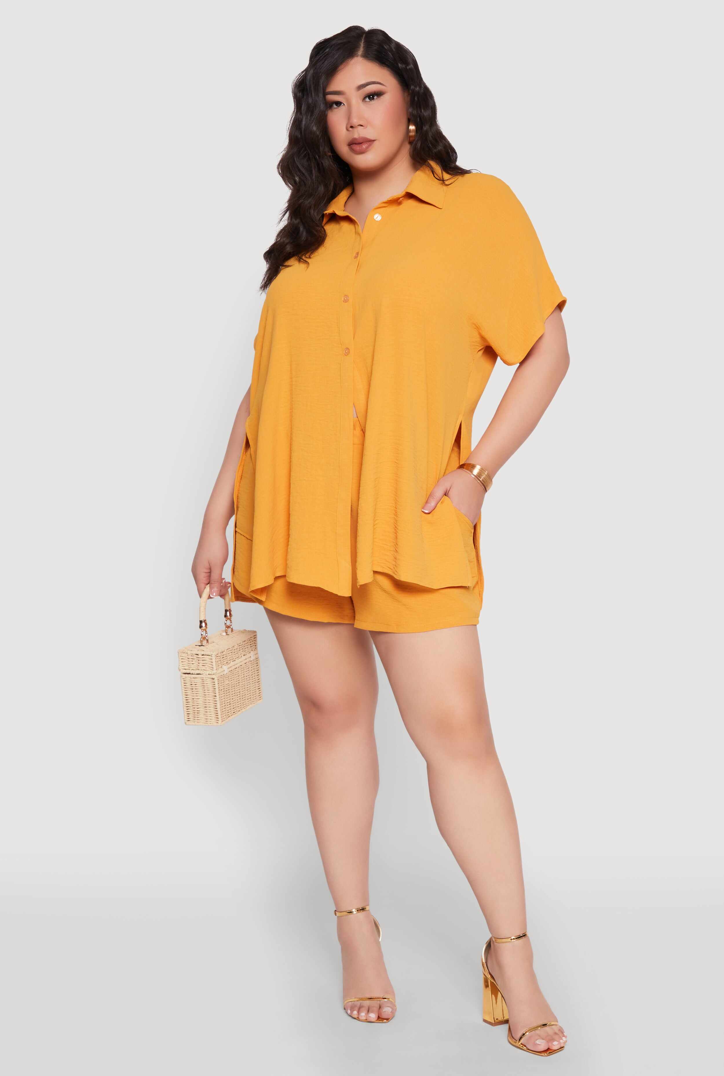Plus Size Airy Drawstring Detail Shorts
