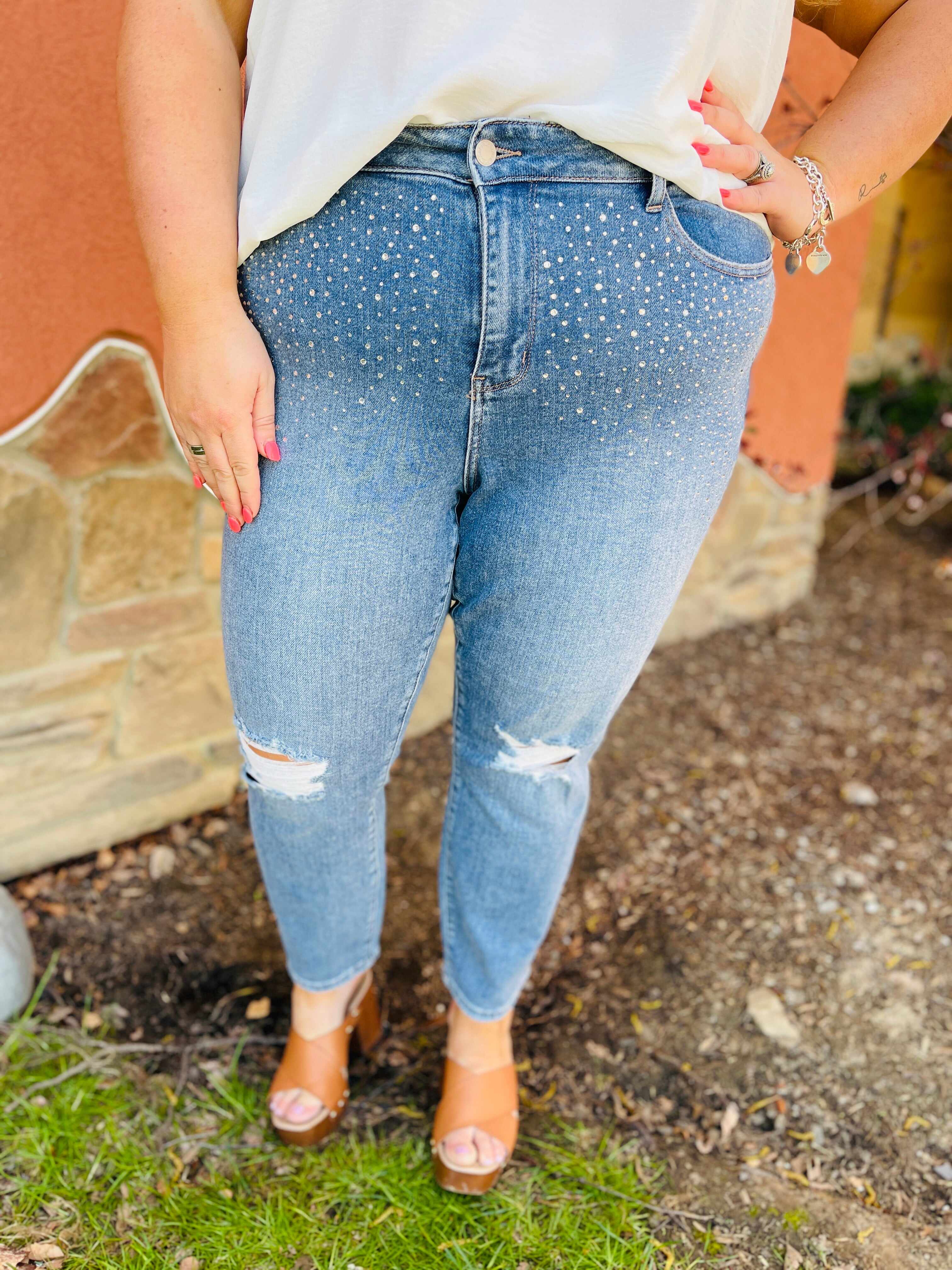 REG/CURVY Shine Bright Like a Diamond Rhinestone Straight Jeans